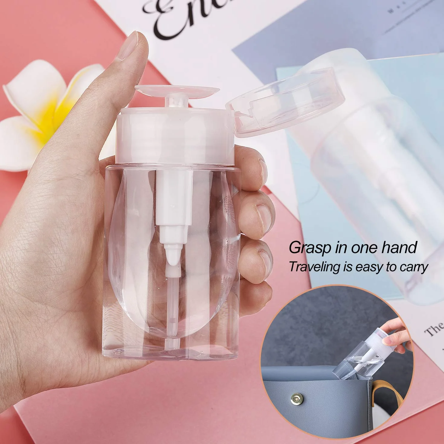 Flacon Pompe Dissolvant 100ml pour Vernis à Ongles, Nail Art, Acétone, Alcool, 2 Pièces