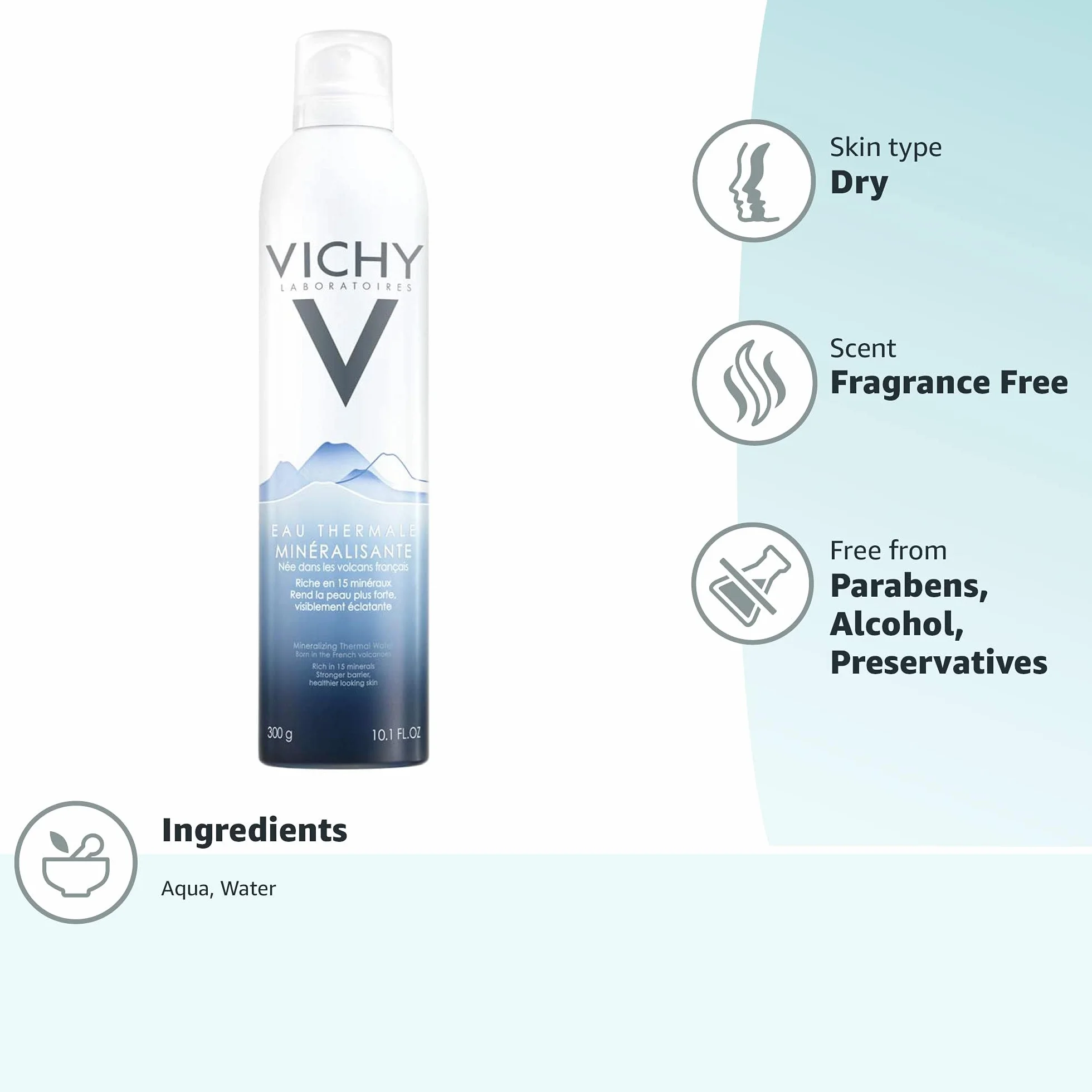 Vichy Brumisateur d'Eau Thermale 300 ml Spray Visage Corps Peaux Sensibles