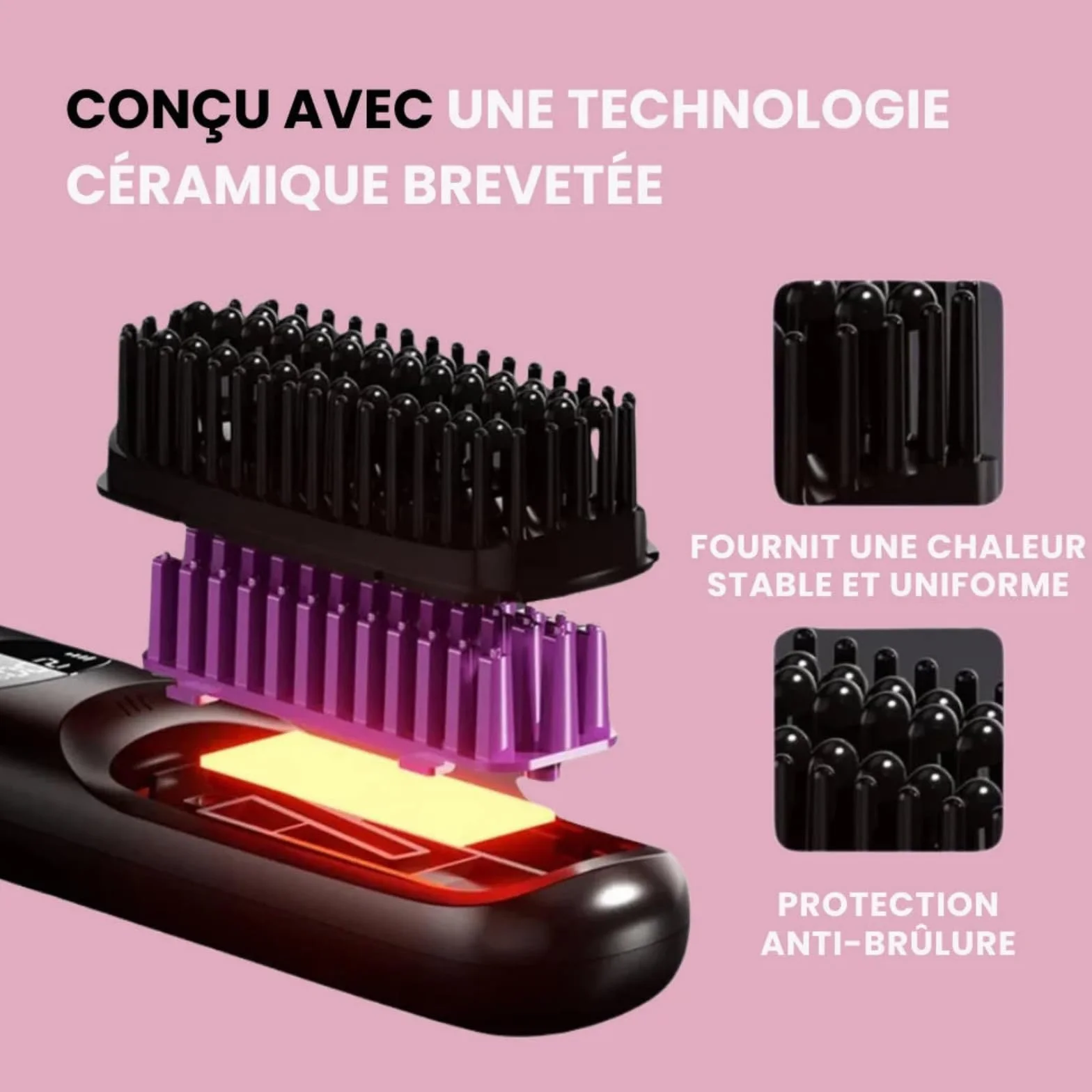Brosse Cocoony Lisseur Balai Sans Fil Cheveux Courts 3 Niveaux Chaleur Écran LED USB-C