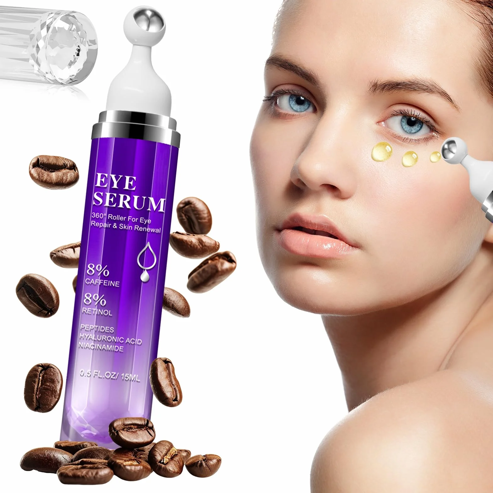 Sérum Contour des Yeux 8% Caféine 15ml Anti Cernes Rides Repulpe Poches