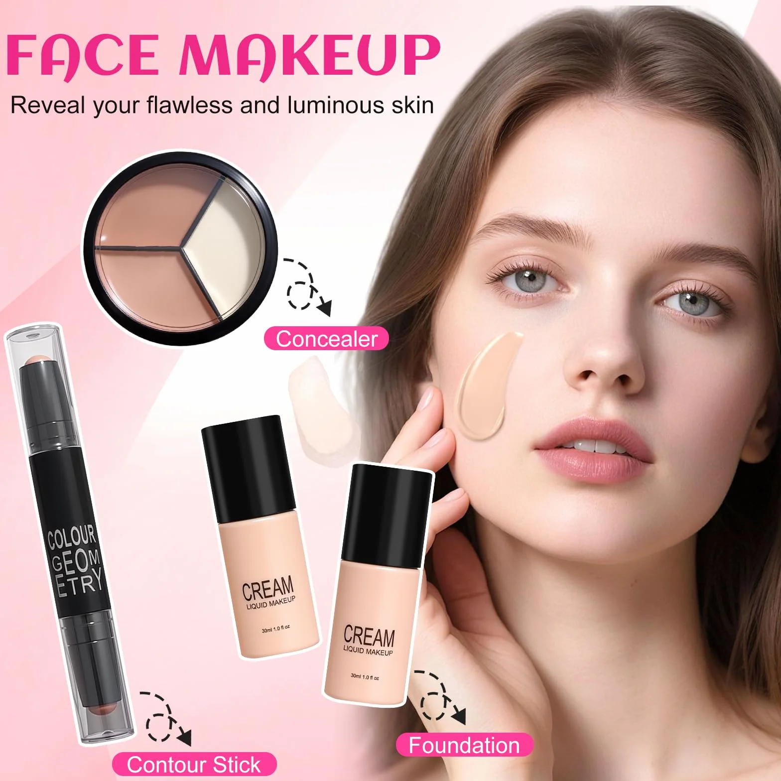 Kit de Maquillage Complet, Coffret Cadeau de Maquillage Femme Ado Fille, Coffret de Maquillage avec Ombres Paupière, Fond de Teint, Correcteur, Gloss à Lèvres, Crayon à Sourcils, Mascara, Trousse