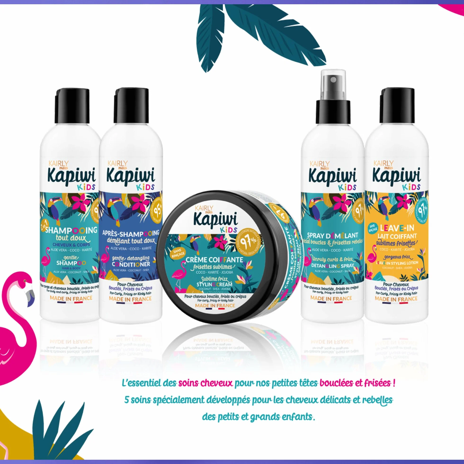 KAPIWI Kids Spray Démêlant Cheveux Bouclés Frisés 240ml Aloe Vera Coco Karité 97% Naturel