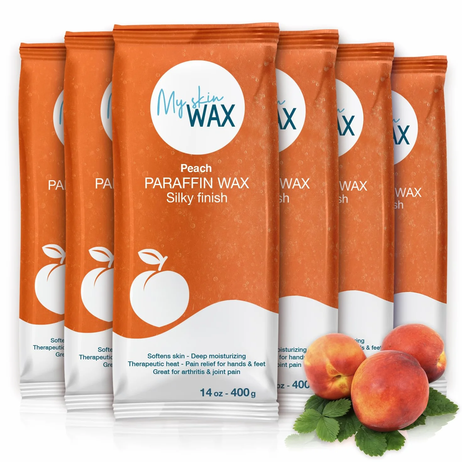 Cire de paraffine Maxi Pack, 6 blocs de 400 g (2,4 kg), parfum pèche, hydratante sans effet gras, idéale pour bains mains et pieds, soulagement arthrite, pédicure