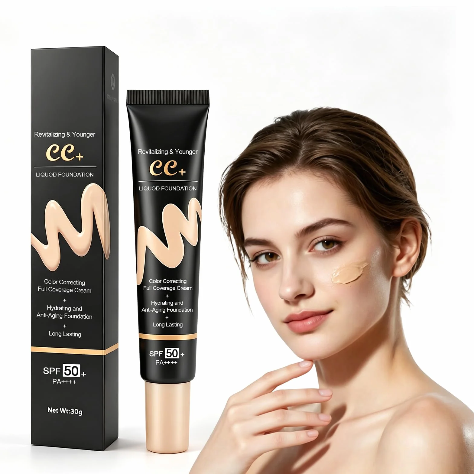 Crème CC SPF 50 Fond de Teint Couvrant pour Peau Parfaite Protection Solaire Haute