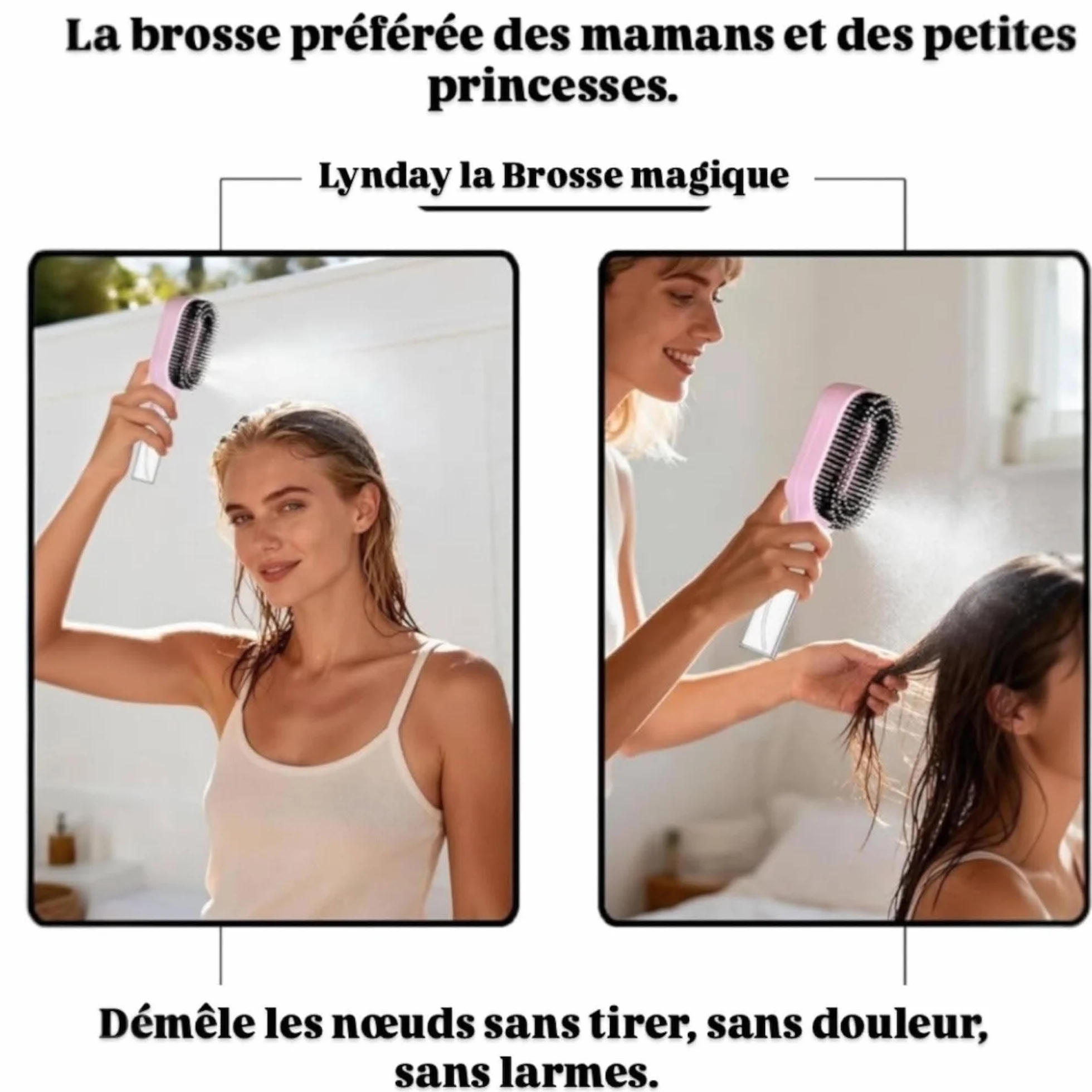Brosse à Cheveux Démêlante Magique avec Spray Intégré, Anti-Statique pour Cheveux Fins et Fragiles, 2-en-1 Vaporisateur Hydratant, Rose