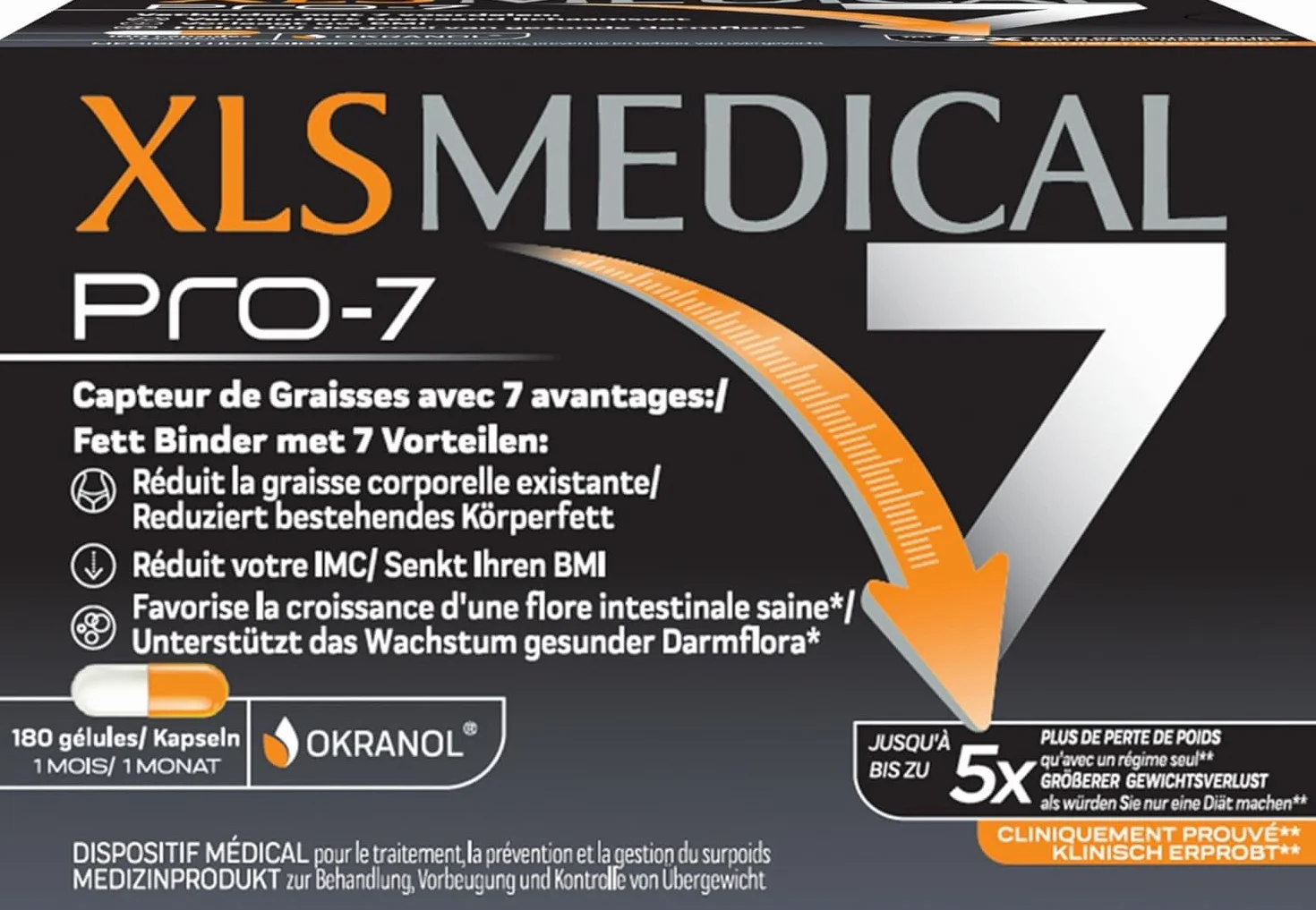 XLS MEDICAL Pro-7 Gélules perte de poids 180 gélules 1 mois traitement