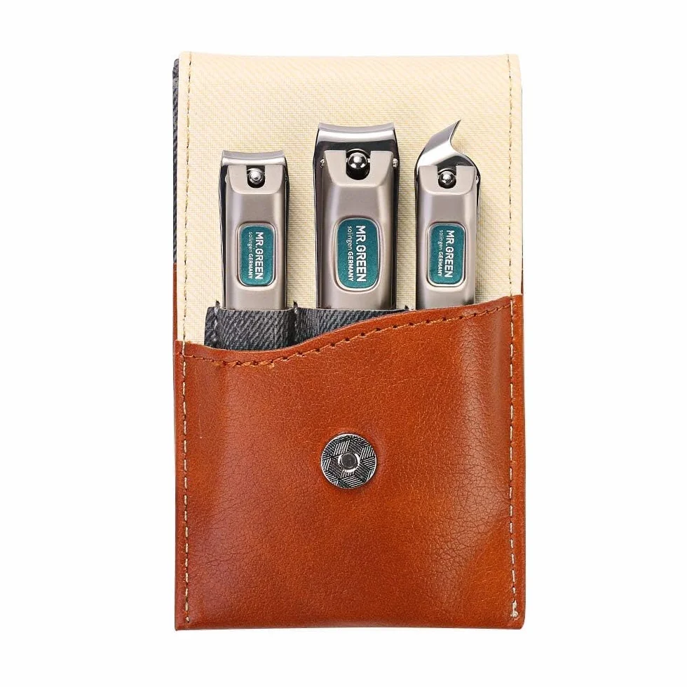 MR.GREEN Ensemble de manucure et pédicure, ensemble de 3 coupe-ongles en acier inoxydable allemand de qualité supérieure avec étui en cuir haut de gamme, coupe-ongles professionnels pour hommes et