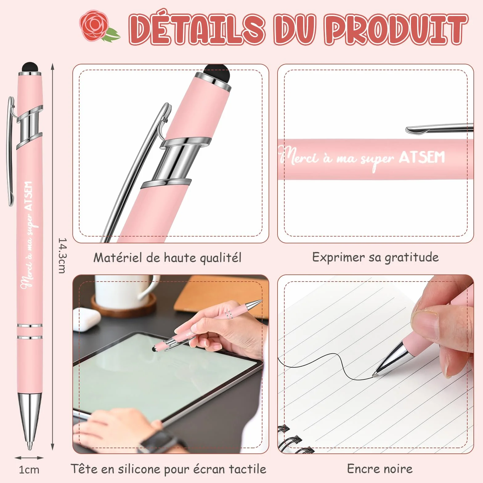 Hestya Trousse de Maquillage Pochette Toilettes Porte Clés Stylo à Bille pour Maitresse d'École ATSEM AESH Fin d'Année Cadeaux Merci