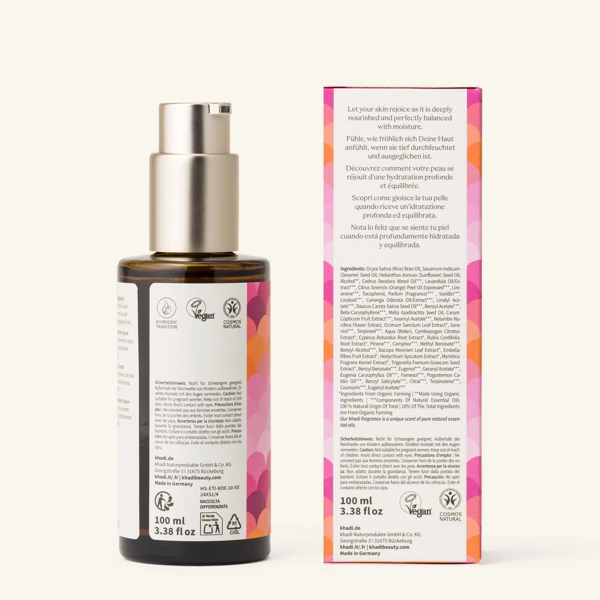 khadi PINK LOTUS BEAUTY Huile de corps Élixir Ayurvédique - Huile sensorielle harmonisante et hydratante - 100% végétale et naturelle - 100 ml