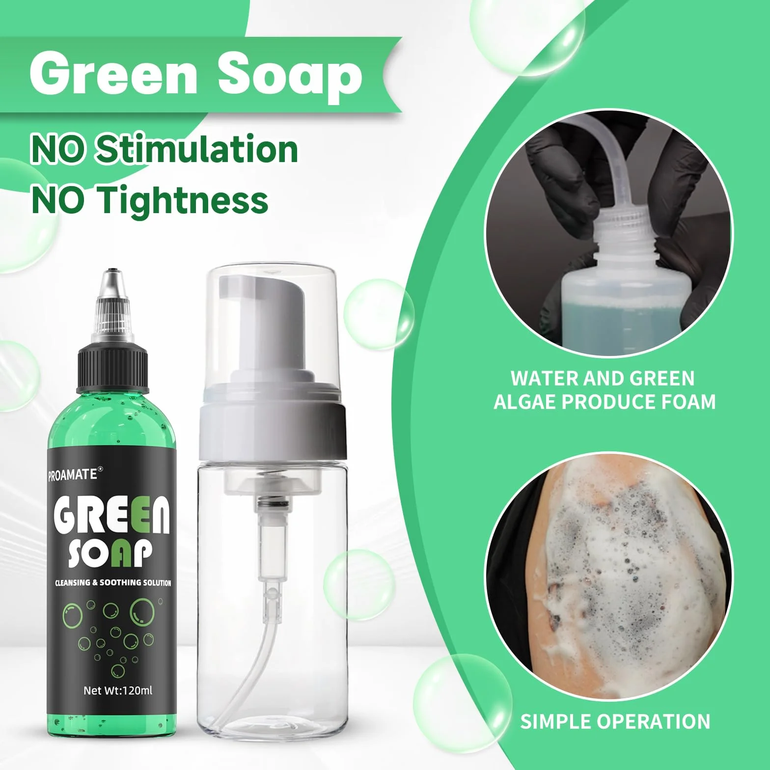 Proamate Savon de tatouage vert 120 ml avec bouteille en mousse fournitures de tatouage
