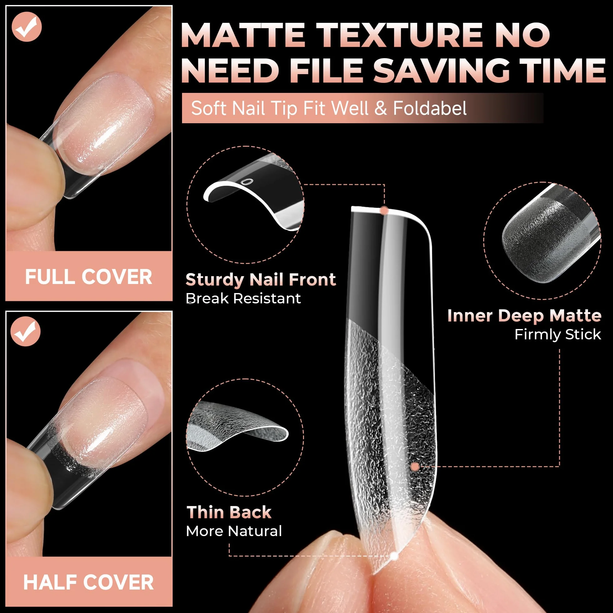 UNA GELLA Capsule Américaine Ongle Carrée Courte, 120 PCS 12 Tailles Soft Gel Pré-Limé Press-On
