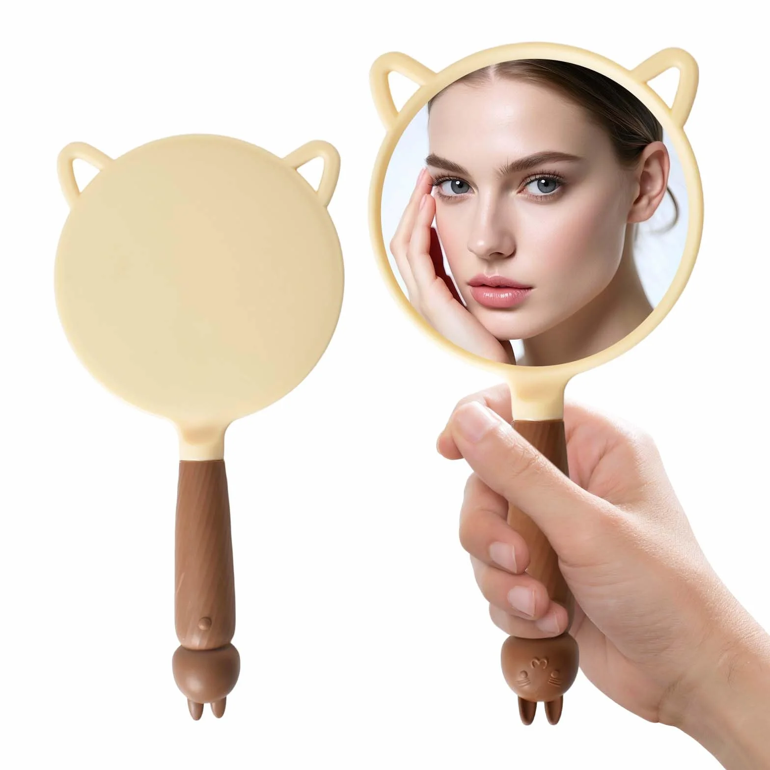 Miroir à Main Professionnel avec Poignée, Miroir Maquillage Portable pour Salon de Beauté (Marron Café)