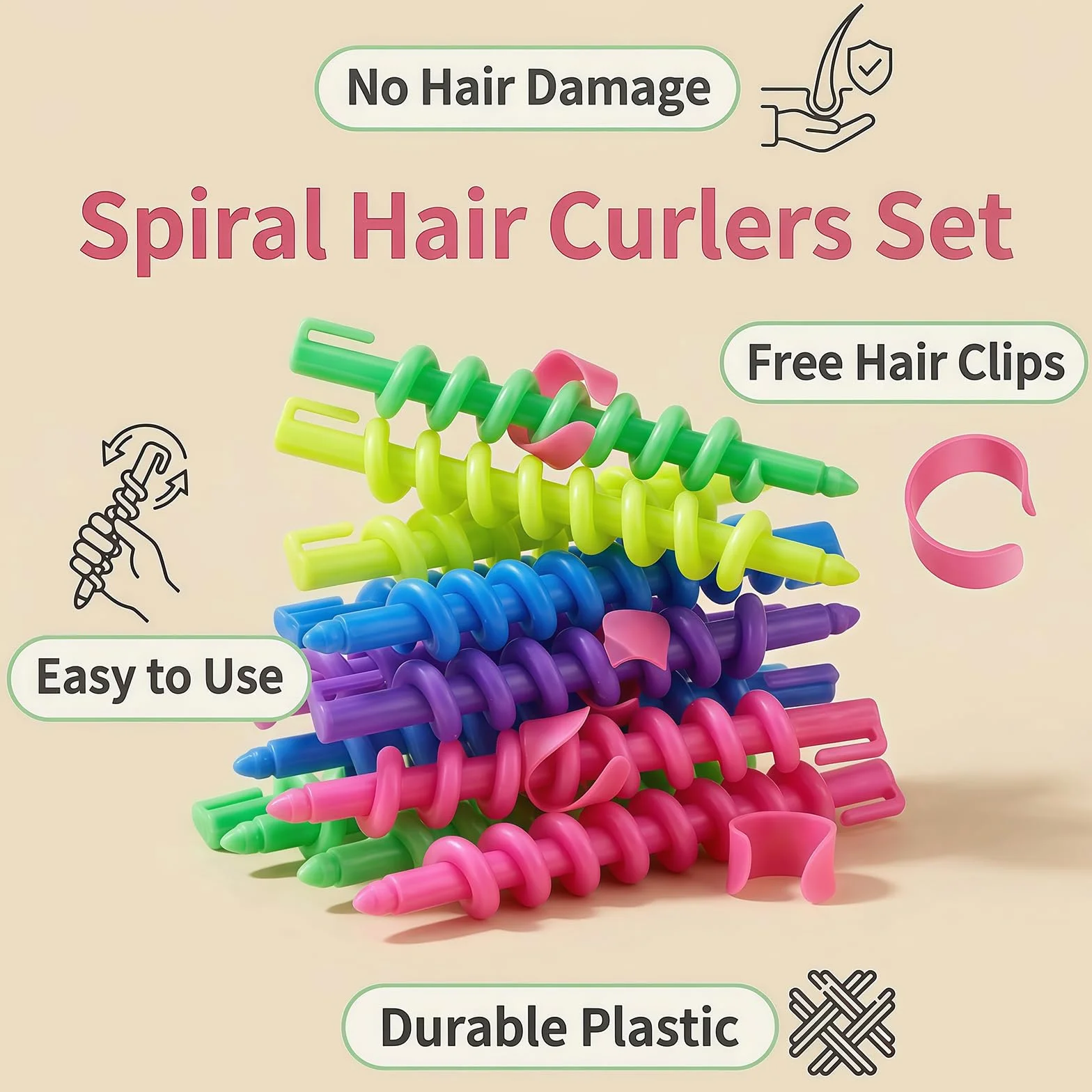 Lot de 26 tiges de permanente en spirale de 15,2 cm en plastique coloré pour cheveux longs/moyens pour coiffure, coiffure, bouclage, permanente, sans chaleur, pour femmes et filles