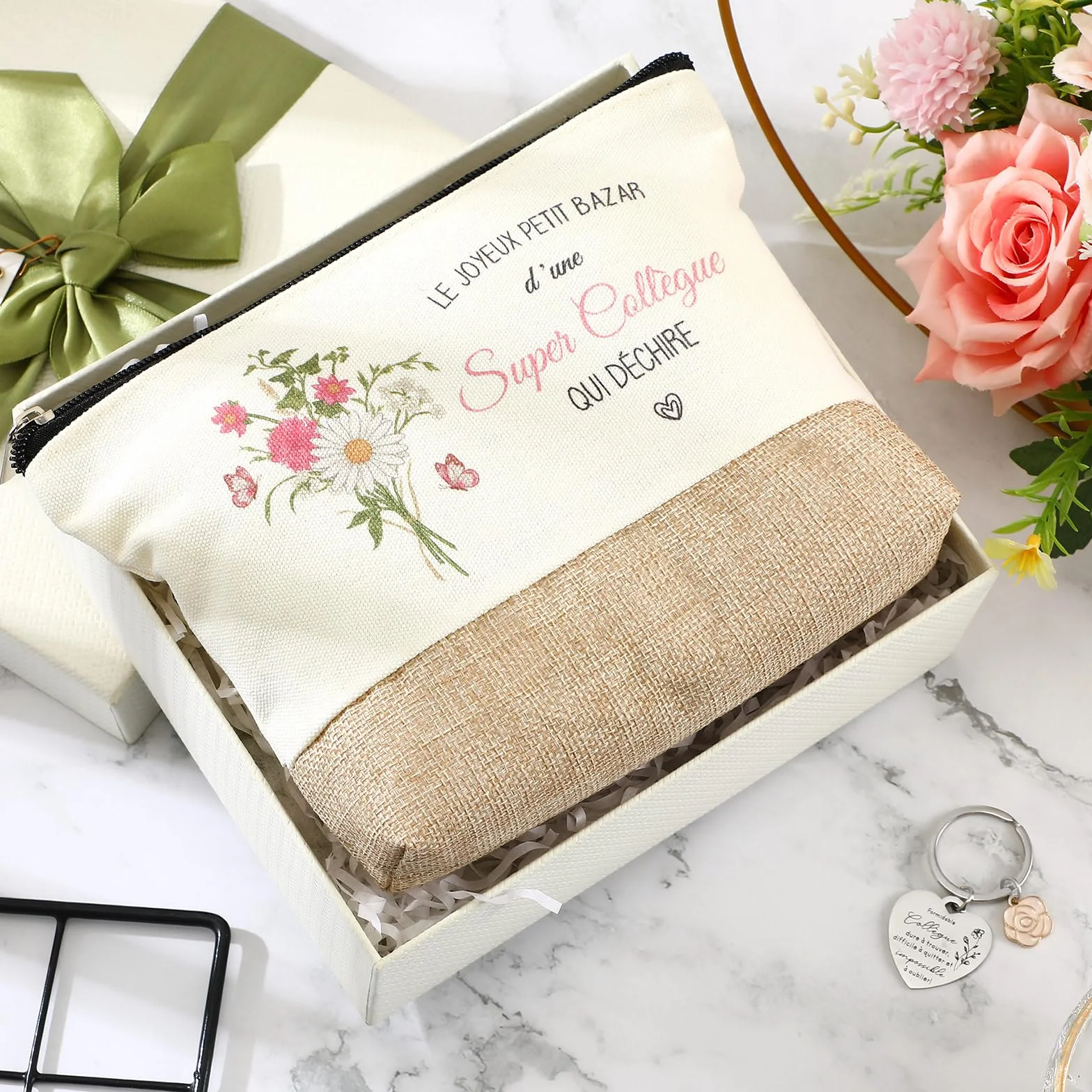 Blulu Trousse à Maquillage Porte-Clés Cadeau pour Collègue de Travail Femme Adieu Départ Retraite Anniversaire