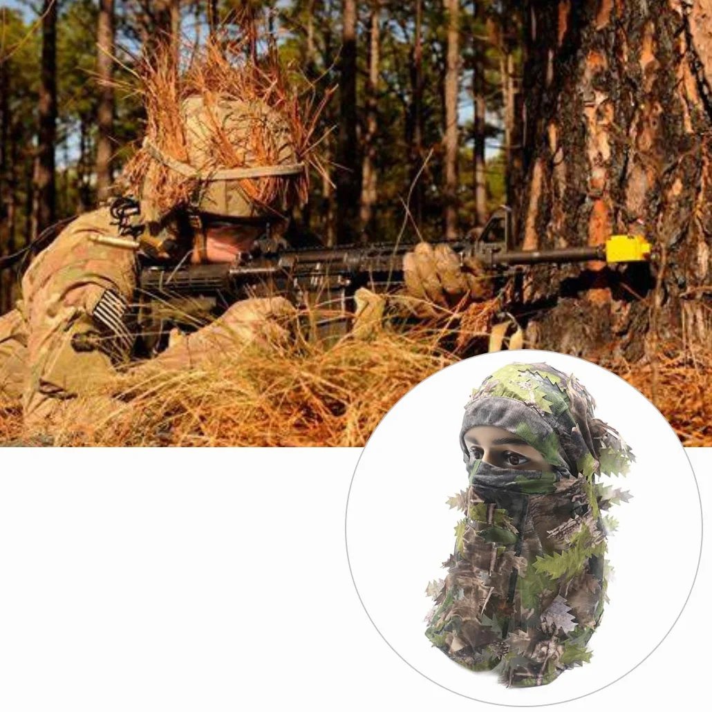 Cagoule 3D camouflage feuilles masque intégral chasse tir cyclisme
