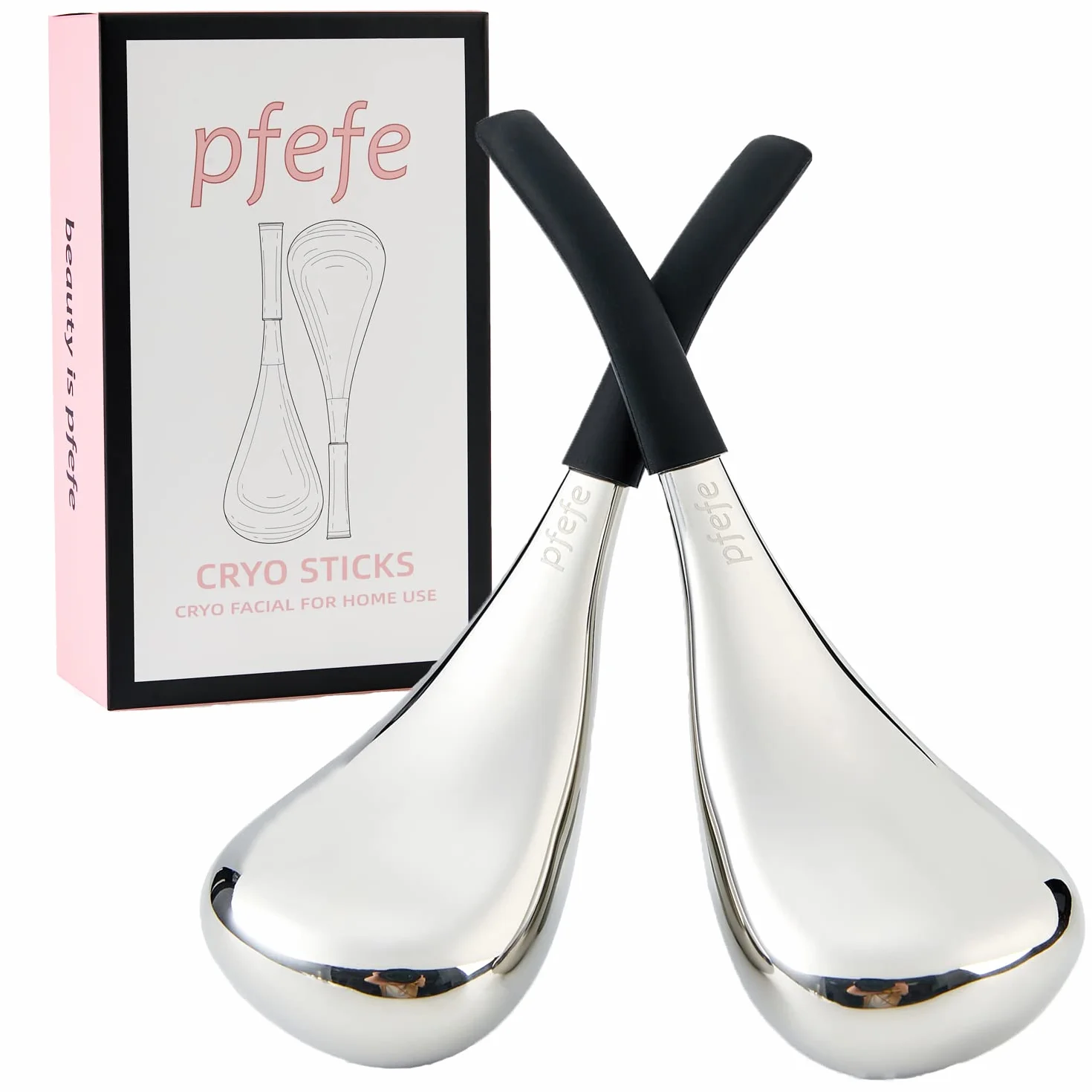 Pfefe Cryo Sticks Ice Globes - Outils de Soins de la Peau du Visage et Des Yeux - Bâtons de Cryo en Acier Inoxydable Pour - Globes de Massage Rafraîchissant Avec étui de Rangement