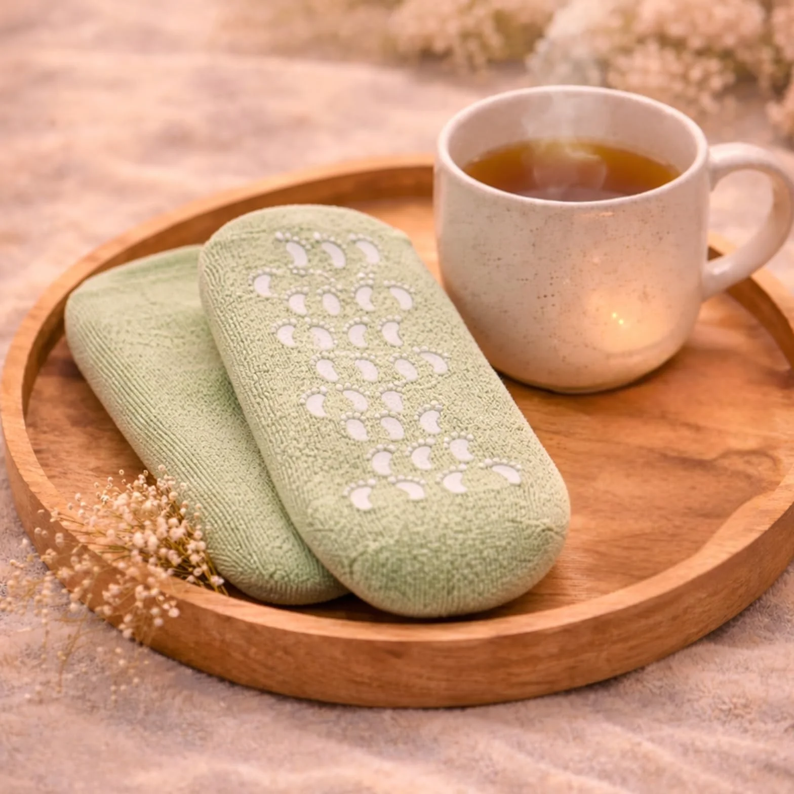 Sun & Sia Chaussettes Hydratantes SPA Réutilisables Soin Intense Pieds Secs Gel Actif Huiles Jojoba Olive Lavande Vitamine E Semelles Antidérapantes Vertes