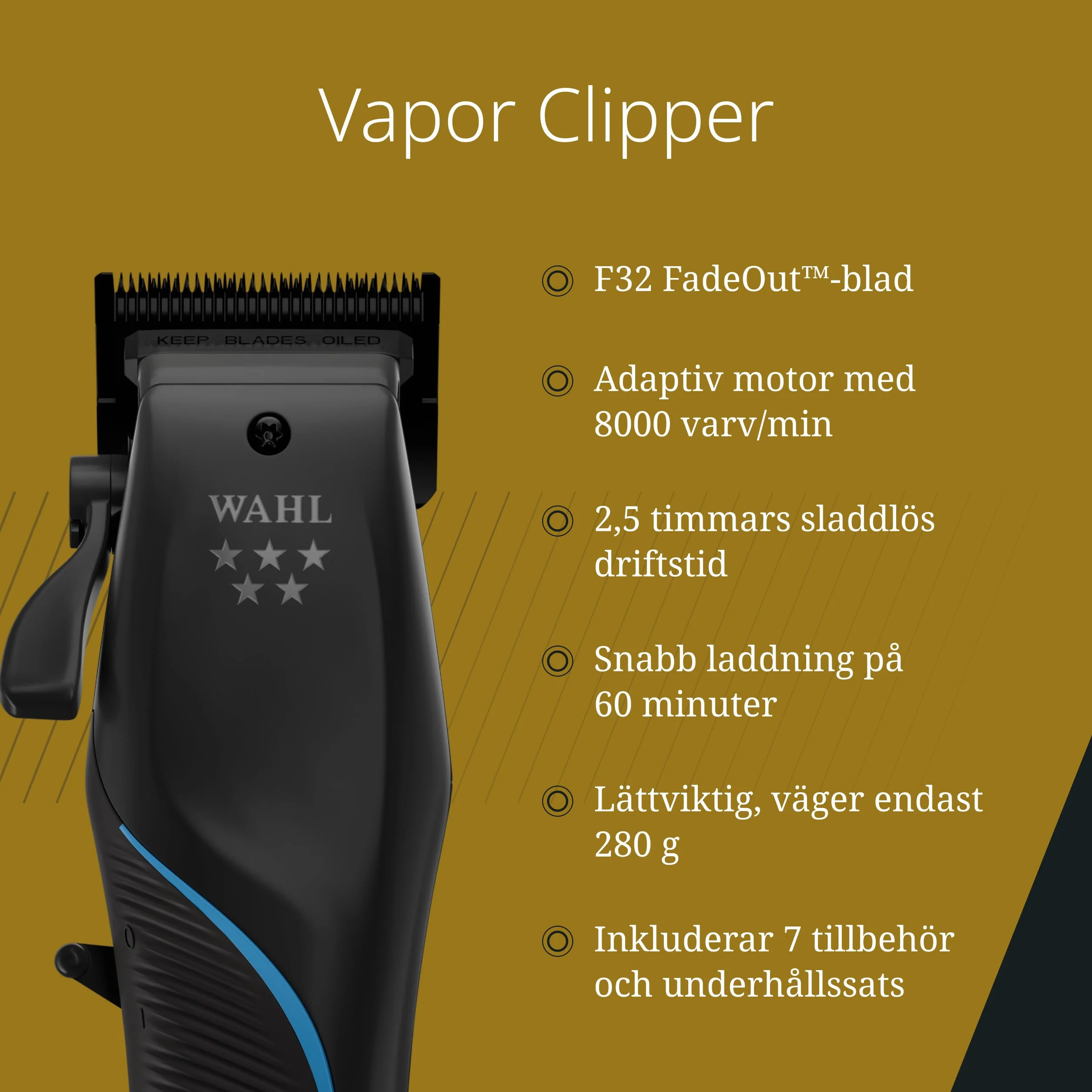 Wahl Vapor Tondeuse à cheveux professionnelle moteur haute performance lame précision noir