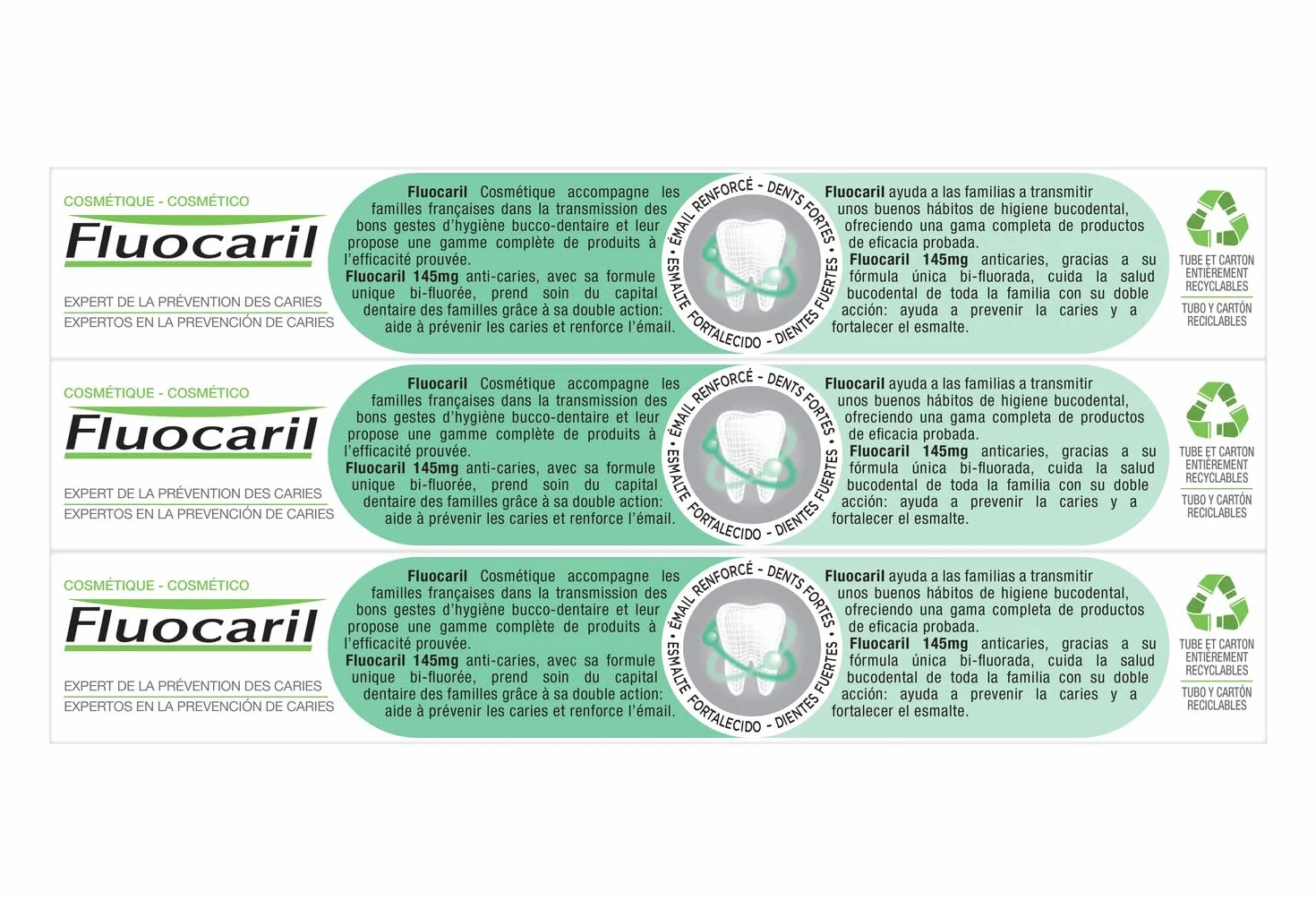 Dentifrice Anti-Caries Bi-fluoré 145mg Menthe, Email Renforcé, Haleine Fraîche (Lot de 3x 75ml)