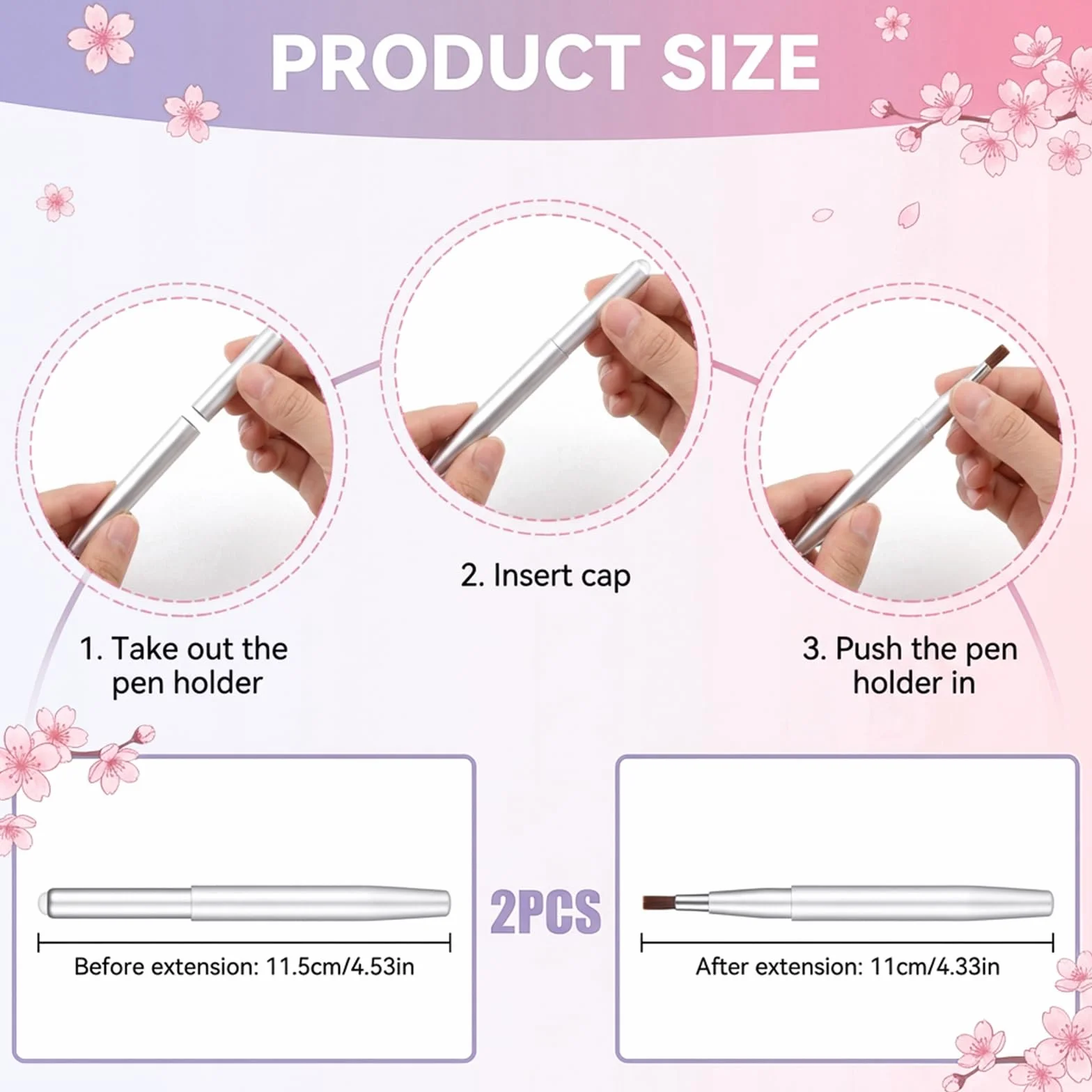 Pinceaux à lèvres rétractables lot de 2 avec capuchon applicateur plat pour rouge à lèvres gloss