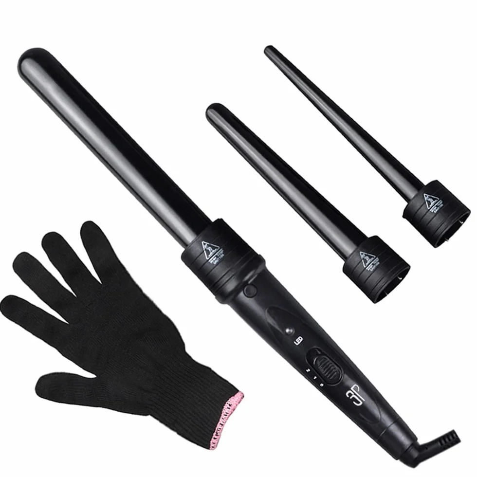 Fer à Boucler,Culwad 3 en 1 Boucleur Cheveux avec LED Fer à Friser de 150-210°C en Céramique avec Gant (EU Plug Prise)