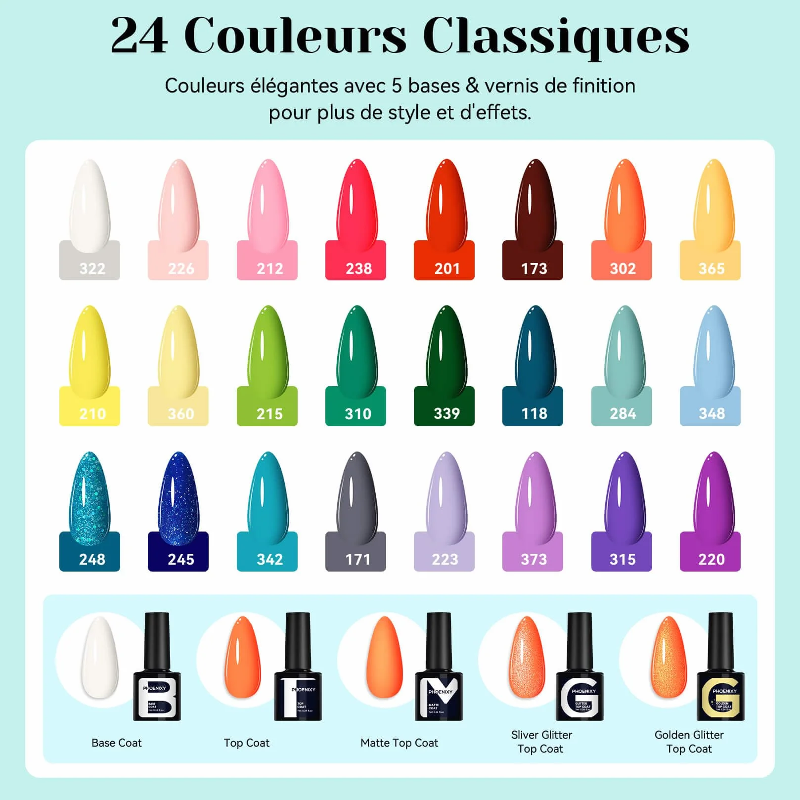 Kit Ongle Gel UV Complet Lampe UV 24 Couleurs Vernis Semi Permanent Base Top Coat