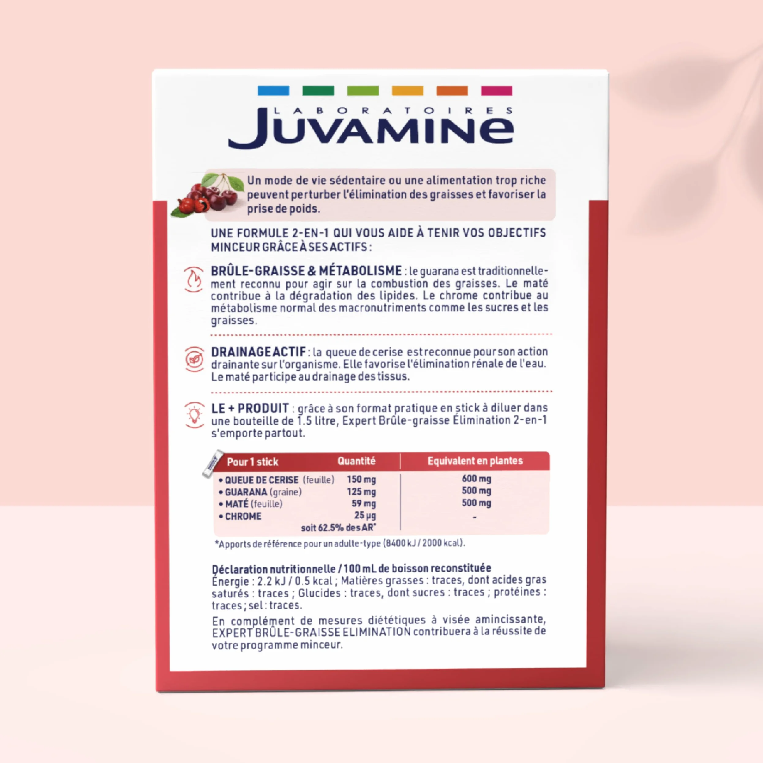 JUVAMINE Brûle-Graisse 14 Sticks Minceur Chrome Guarana Queue de Cerise Maté Arôme Ananas Fabriqué en France