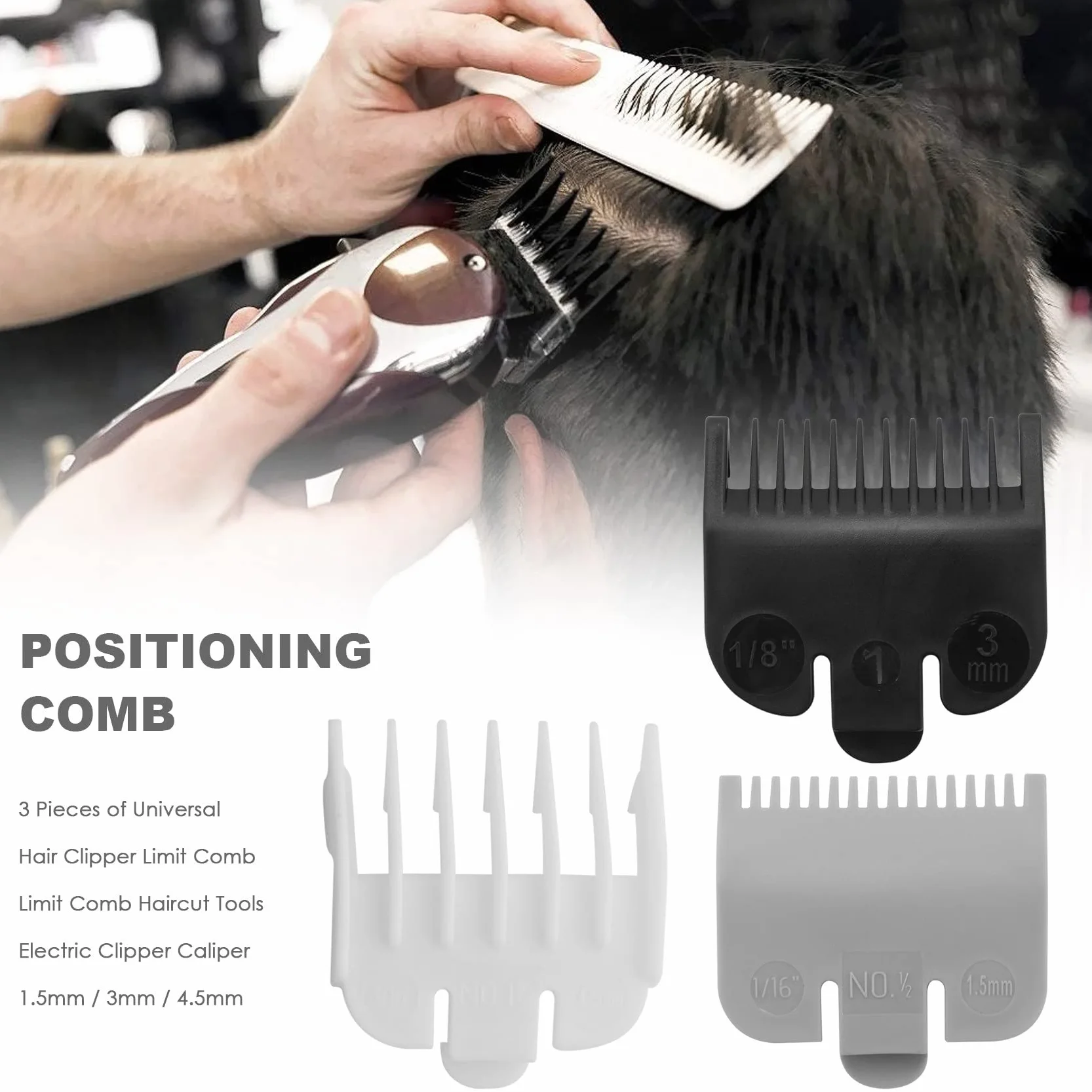 Tondeuse à Cheveux Universelle 3 Pièces Peigne Limite 1.5Mm 3Mm 4.5Mm