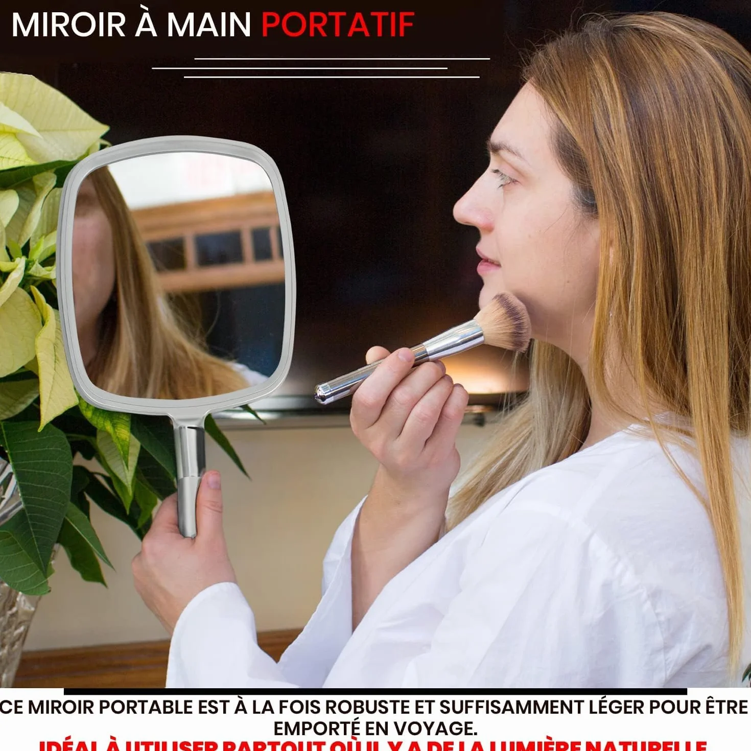 Miroir à Main Professionnel Coiffeur Barbier Maquillage Miroir de Salon Noir