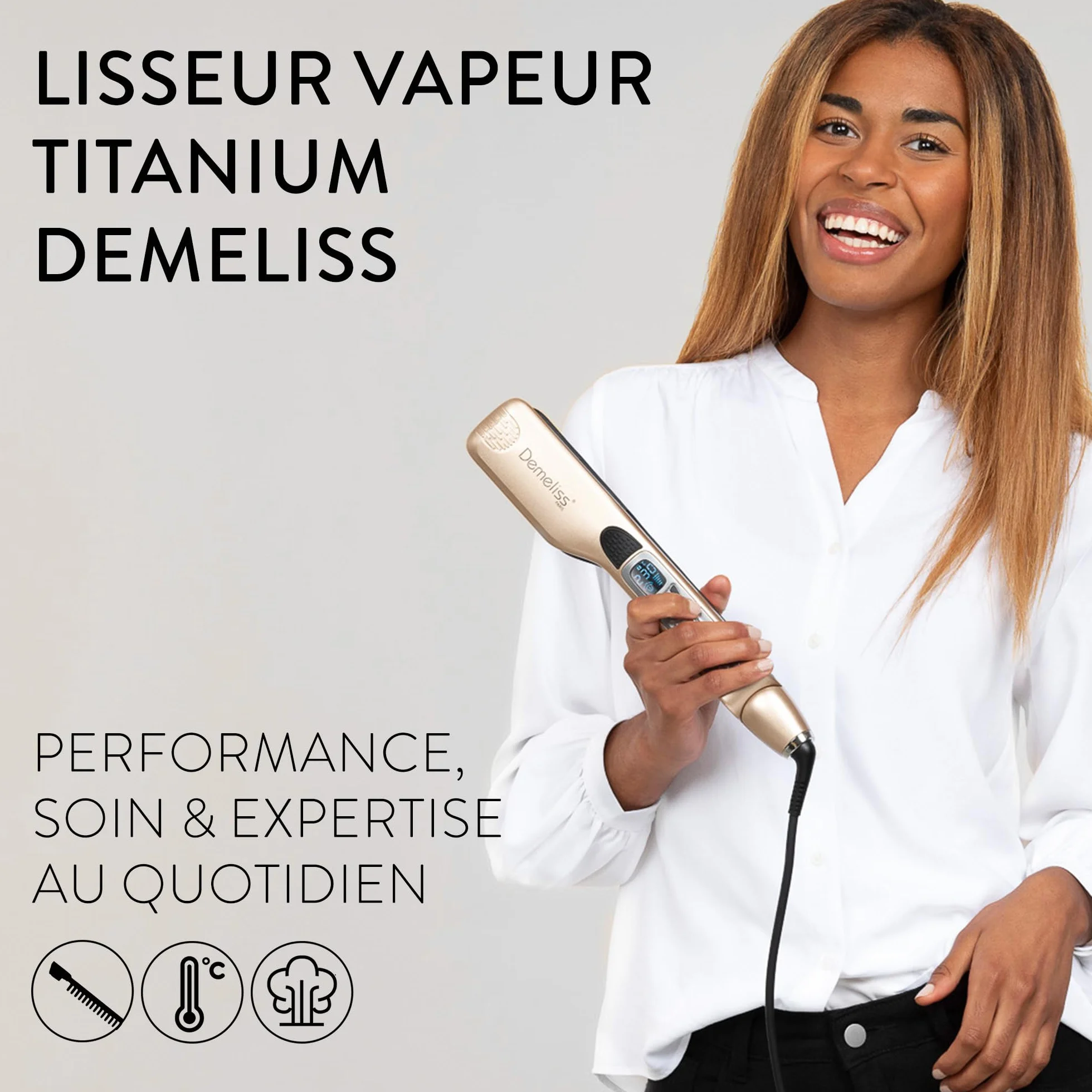 Demeliss SAINT ALGUE Lisseur Vapeur TITANIUM Plaques Titane Vapeur Ultra Puissante Réservoir XL 40ml Professionnel
