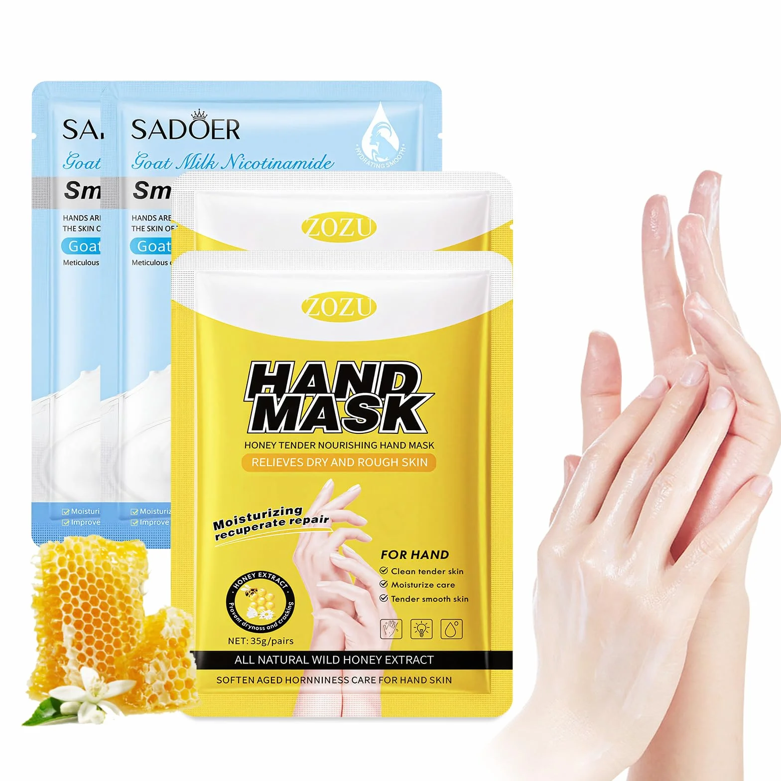 Gants Hydratants Masque De Main 4 Paires Lavande Aloe Vera Peau Sèche