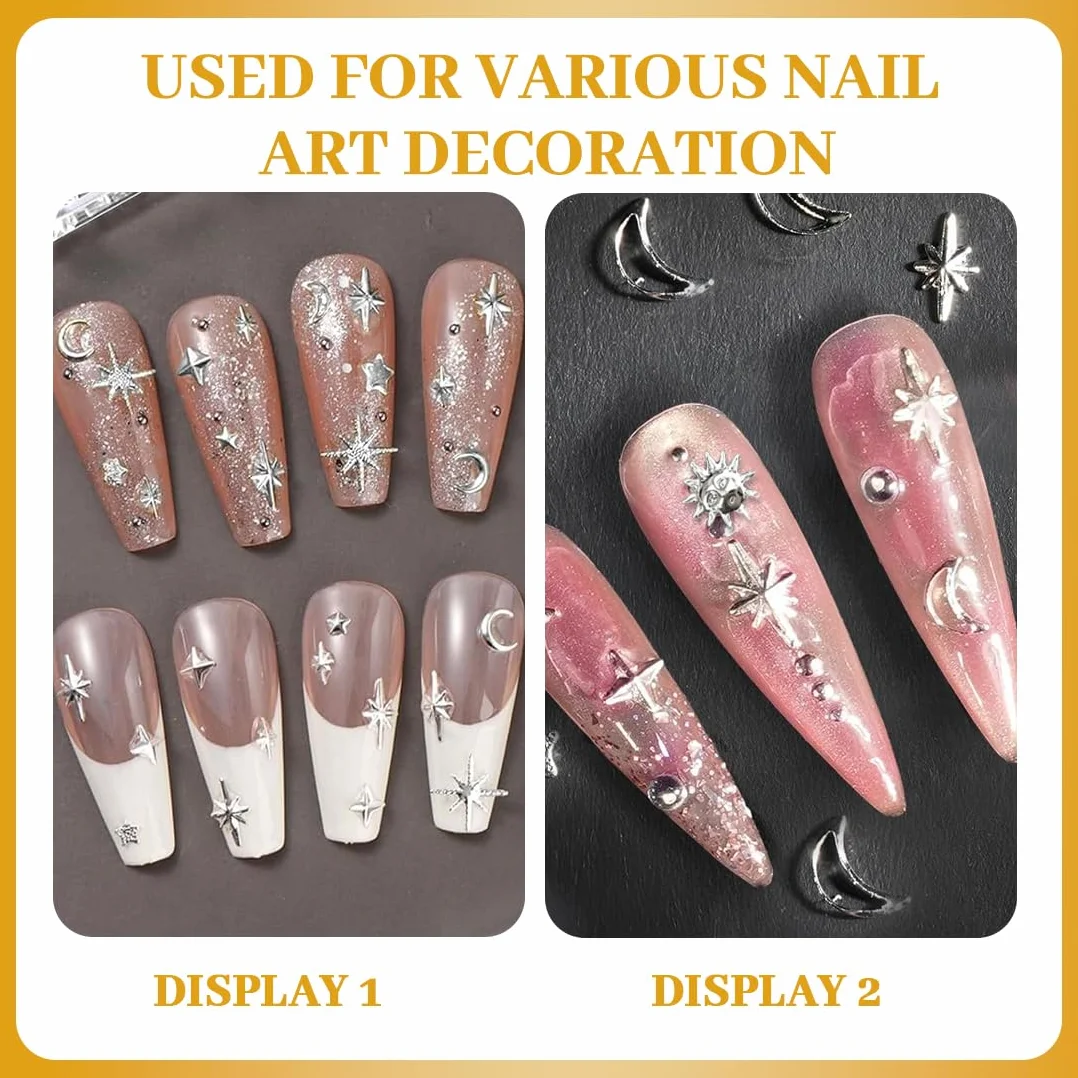 Boîte de Breloques Étoiles et Lune pour Nail Art 3D en Métal - Strass Ongle Nail Art Accessoires Y2K