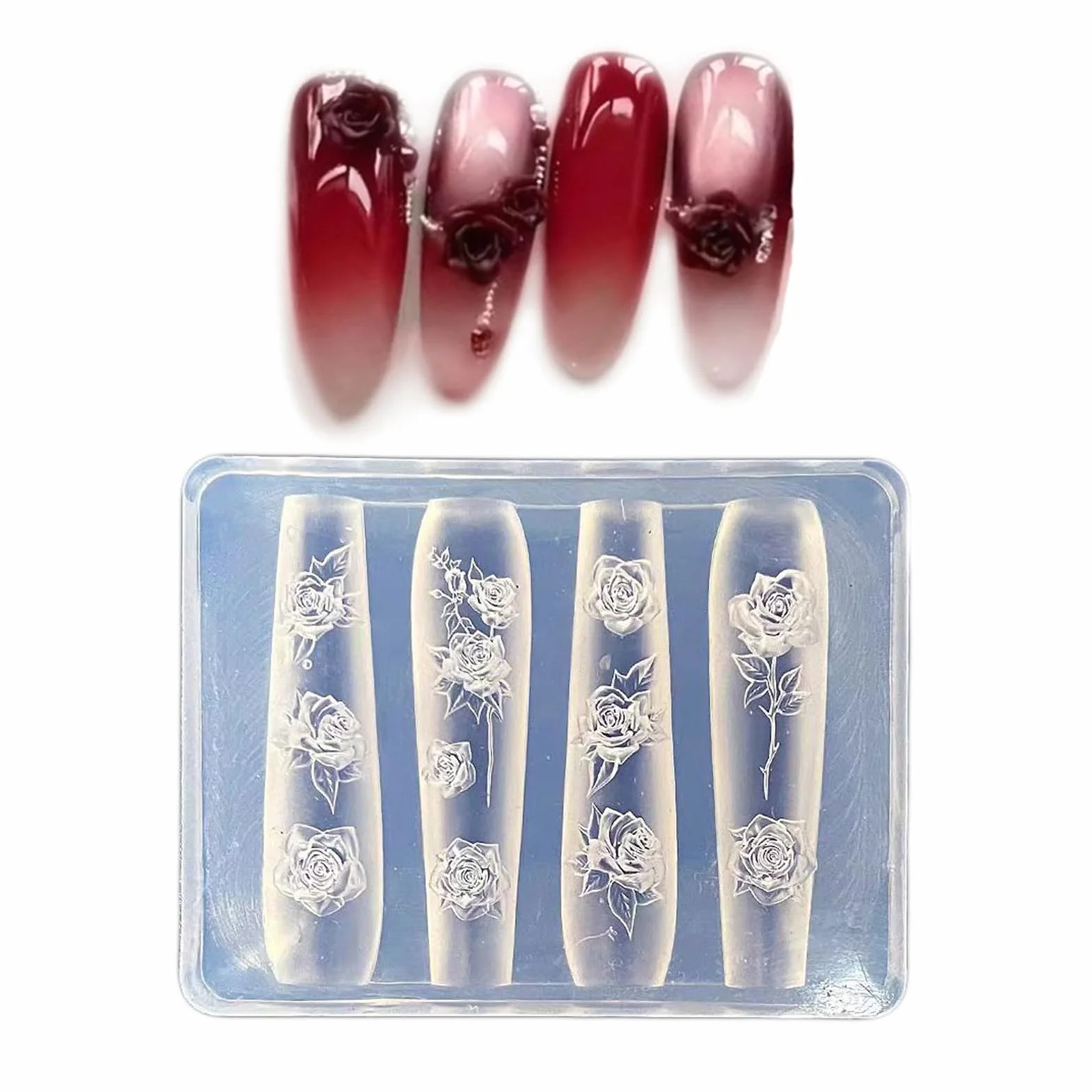 Moule multifonction en silicone transparent pour sculpter des ongles en résine florale 3D