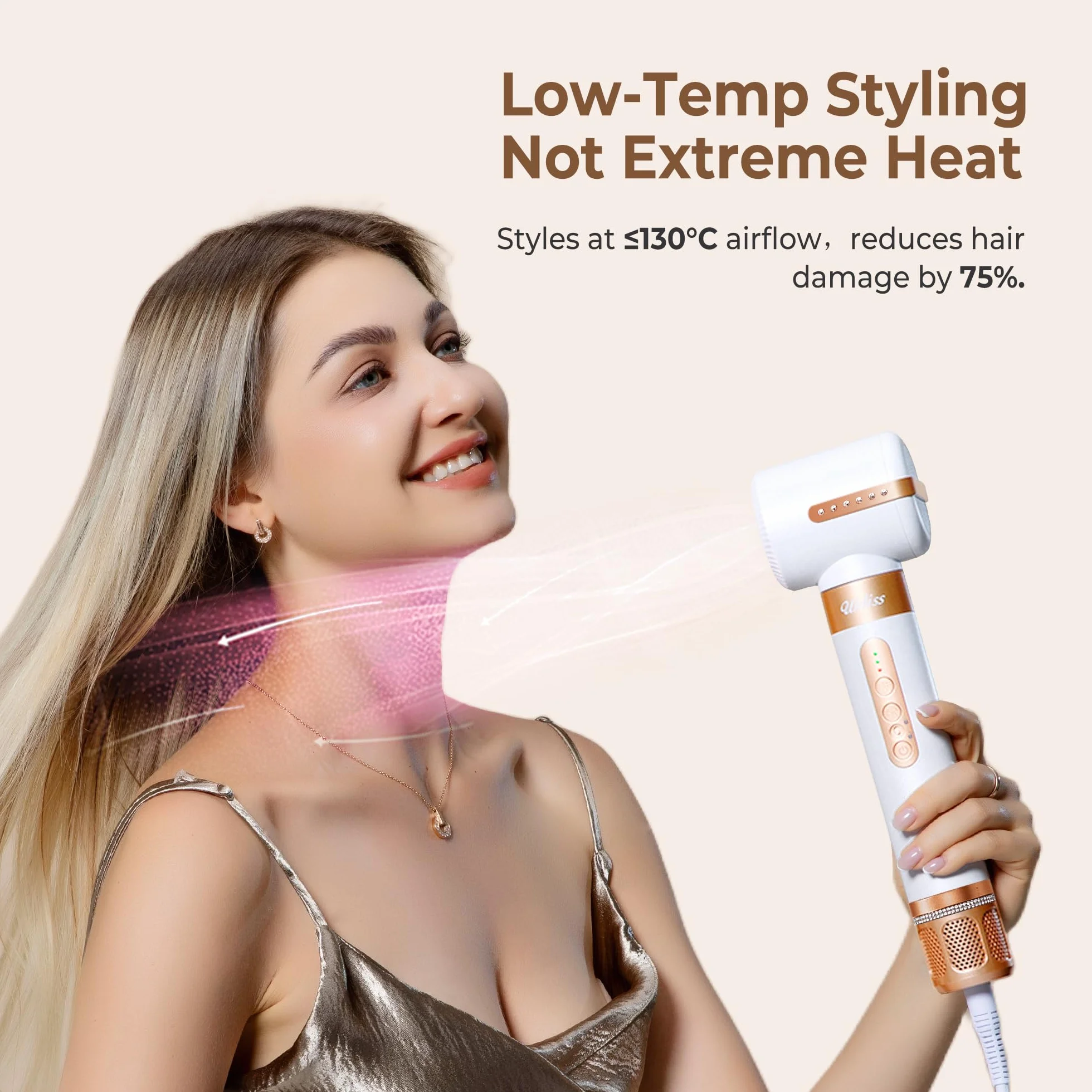 UKLISS Sèche Cheveux Air Styler Pro 7 en 1 1400W Professionnel Boucleur Automatique Fer Lisser Brosse Soufflante Blanc