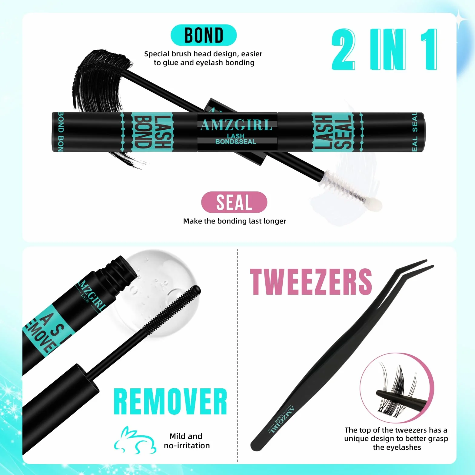 Manga Lashes Lot de 144 extensions de cils de fée avec fixation et sceau, extracteur et applicateurs de cils (8-16 mm, Black Bond)