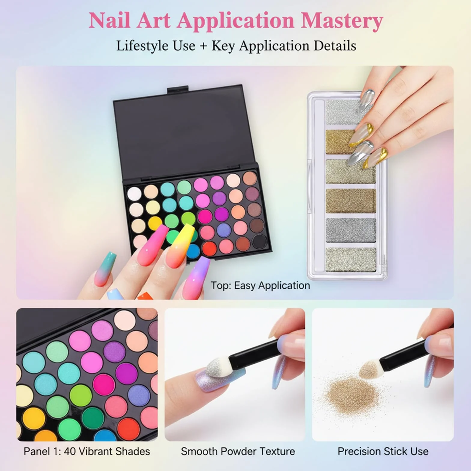 Palette de pigments chrome 46 couleurs poudre à ongles pigmentée nuances néon pour manucure