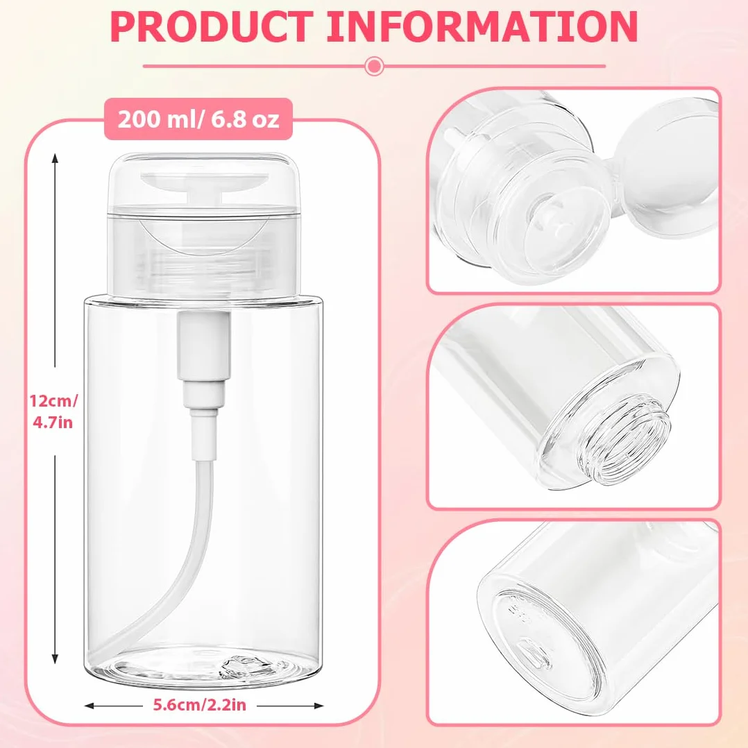 Flacon Pompe Vide 200ml 2 Pièces + 100pcs Coton Démaquillant Transparent
