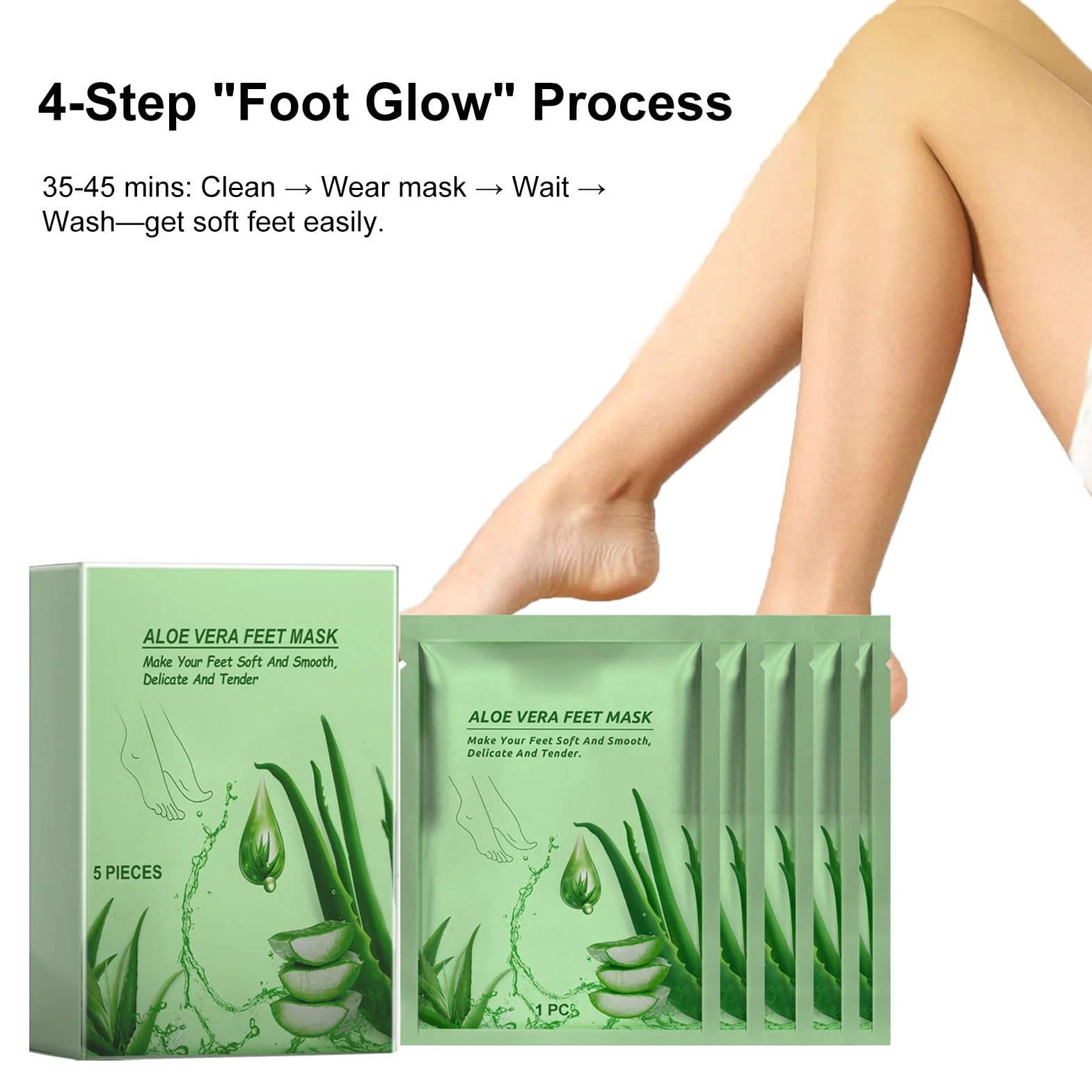Yinhing Masque Pieds Aloe Vera 5 Pièces Exfoliant Hydratant Soin Doux Lisses