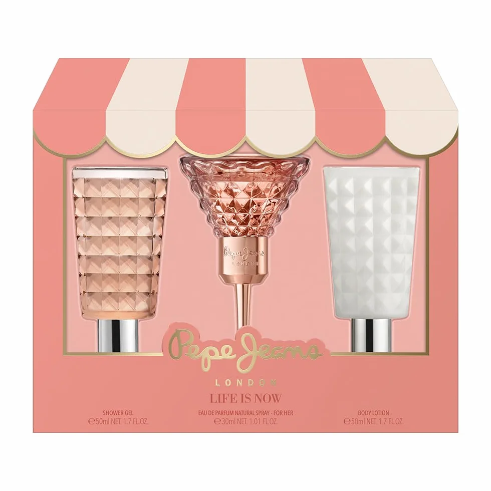 Pepe Jeans Life Is Now For Her Parfum Femme Coffret 3 Pièces | Coffret Cadeau, Eau de Parfum 30ml, Body Lotion 50ml et Gel Douche 50ml, Set Fragrance Floral et Oriental