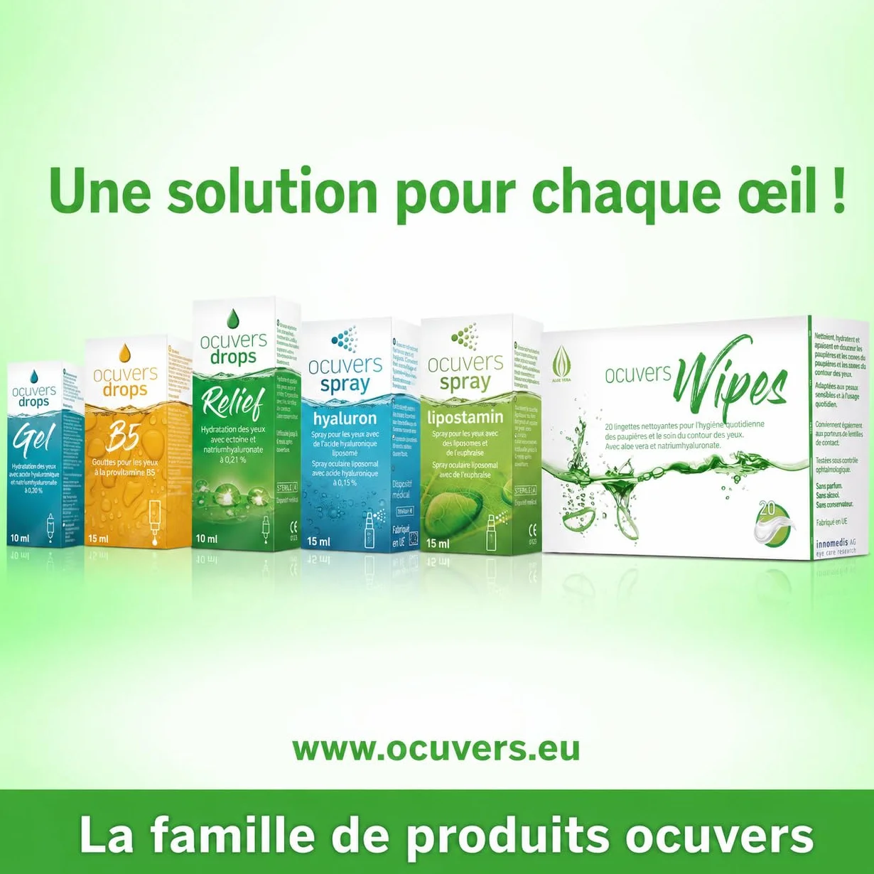 Ocuvers Lingettes nettoyage yeux hygiène paupières acide hyaluronique Aloe Vera yeux secs orgelet inflammation