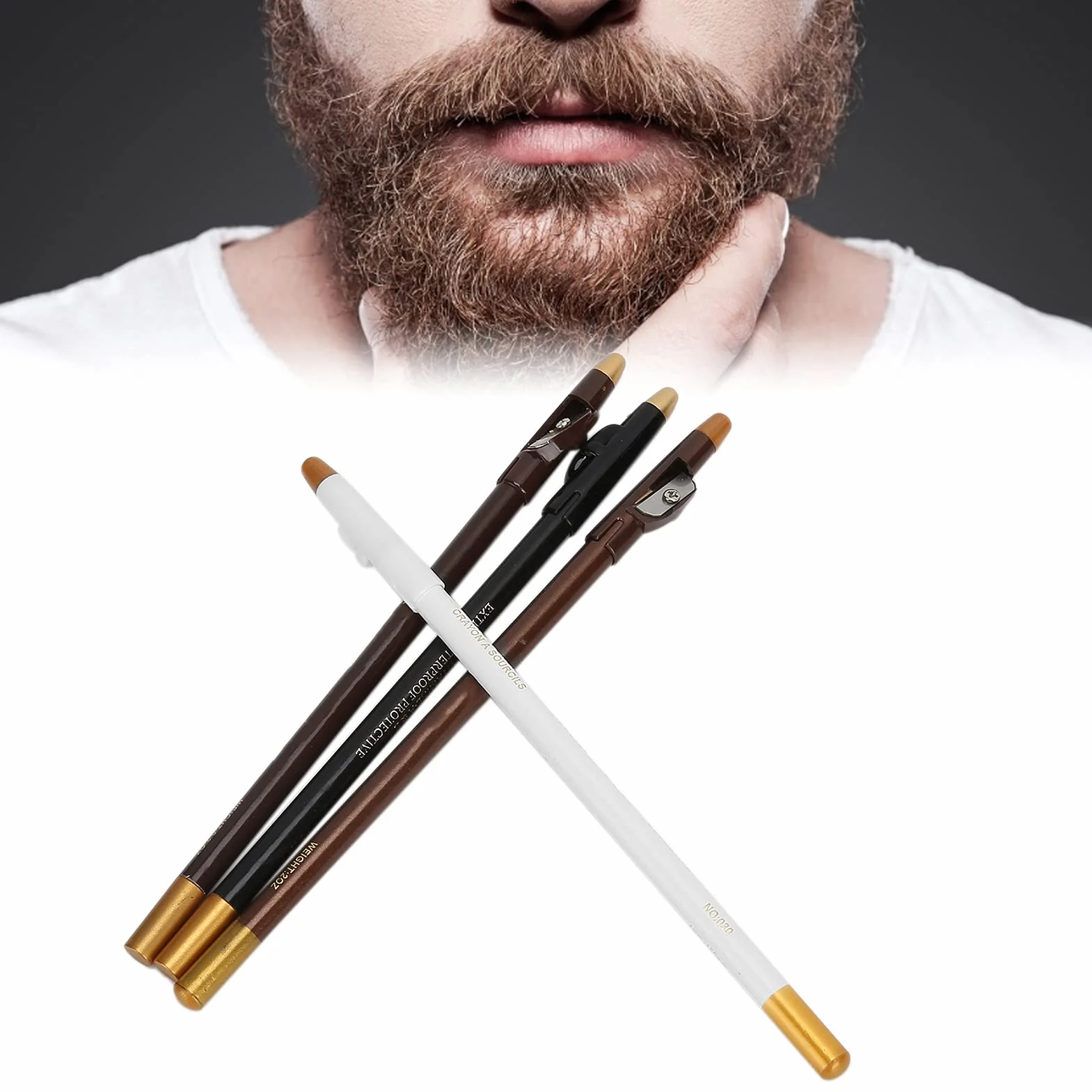 Crayon de Barbier 4 Pièces pour Contour de Barbe avec Taille-crayon