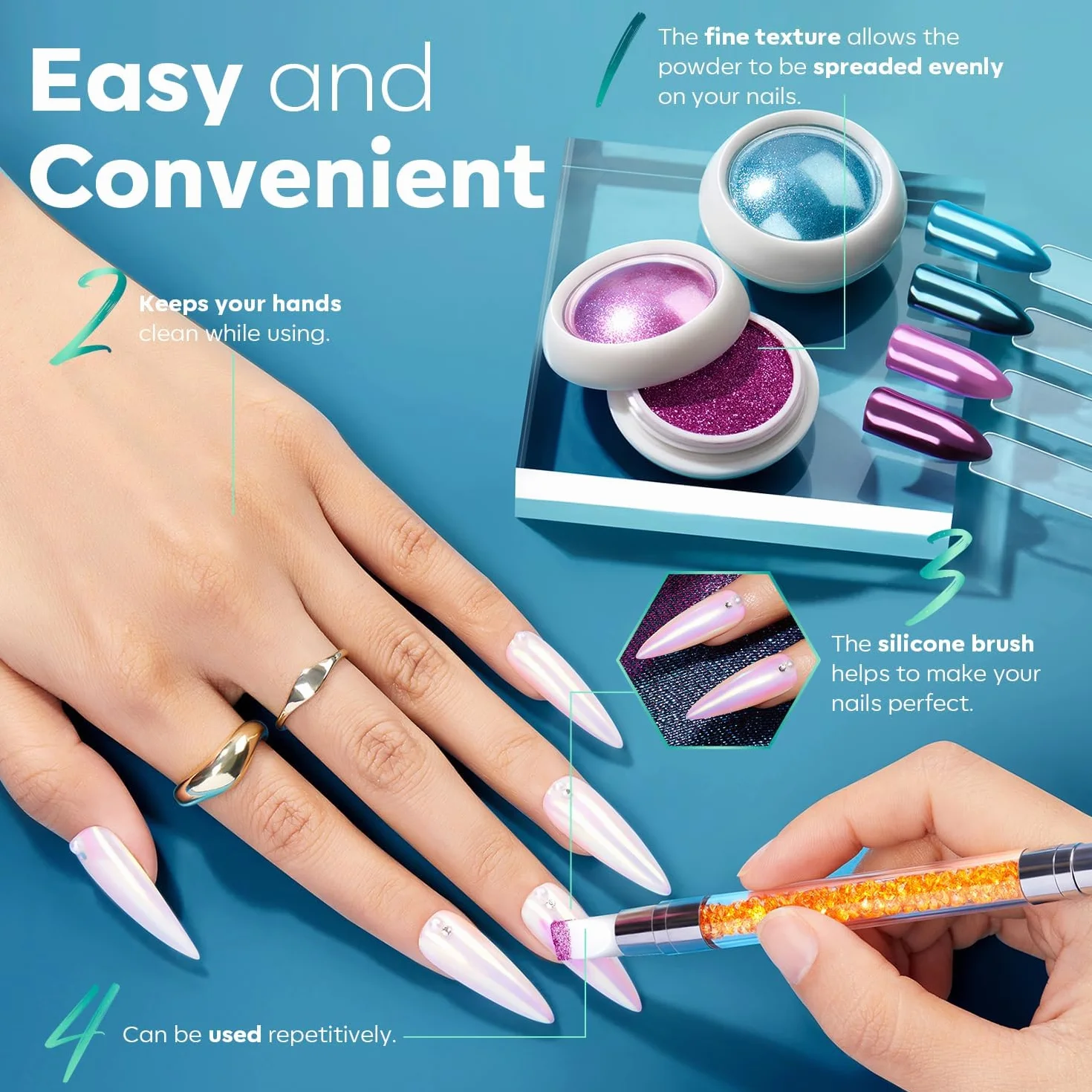 MODELONES Perle Poudre Chrome Ongles Blanc 25PCS avec Fards Chrome Nuanciers Palettes Ombres Yeux Stylo Détail Vernis Poudre Manucure