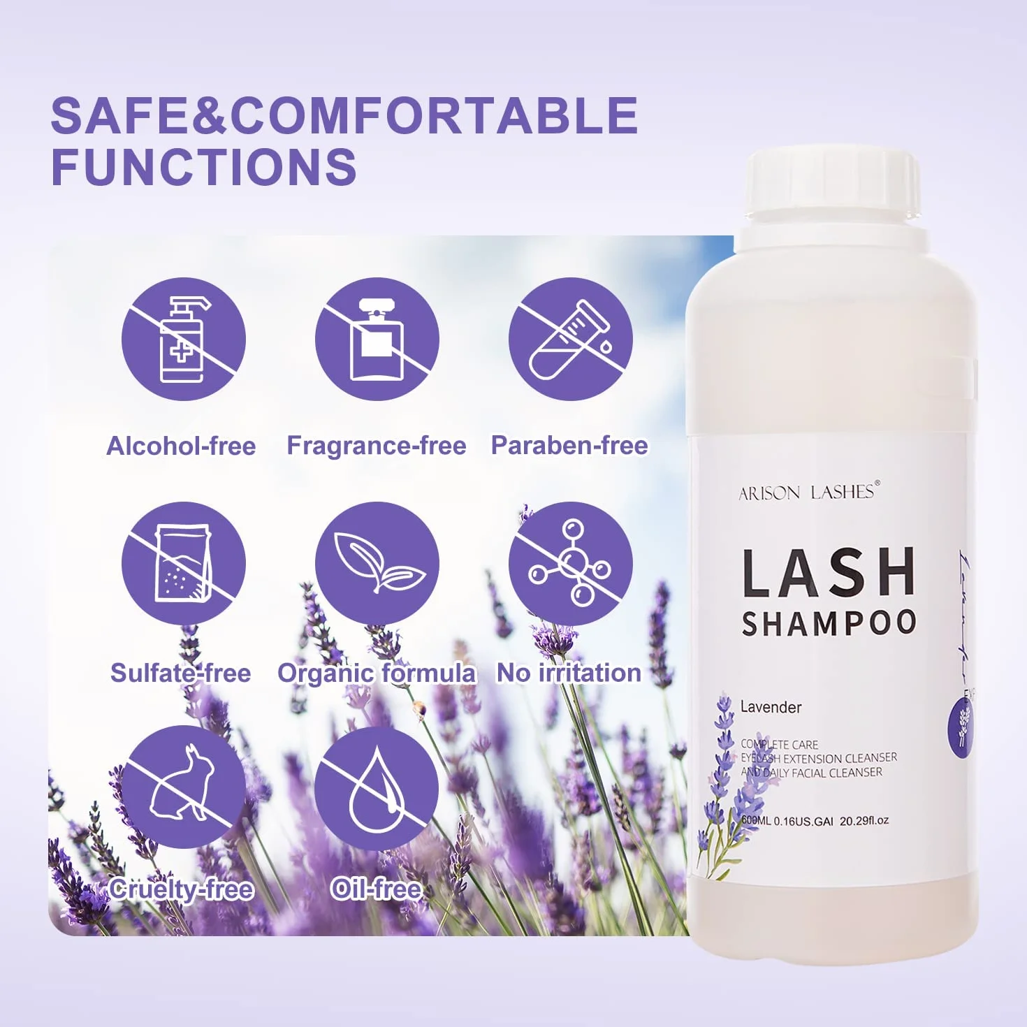 Shampoing Cils Mousse 600ml Nettoyant Paupières Lash Shampoo Eyelash Extension Cleanser Lavender