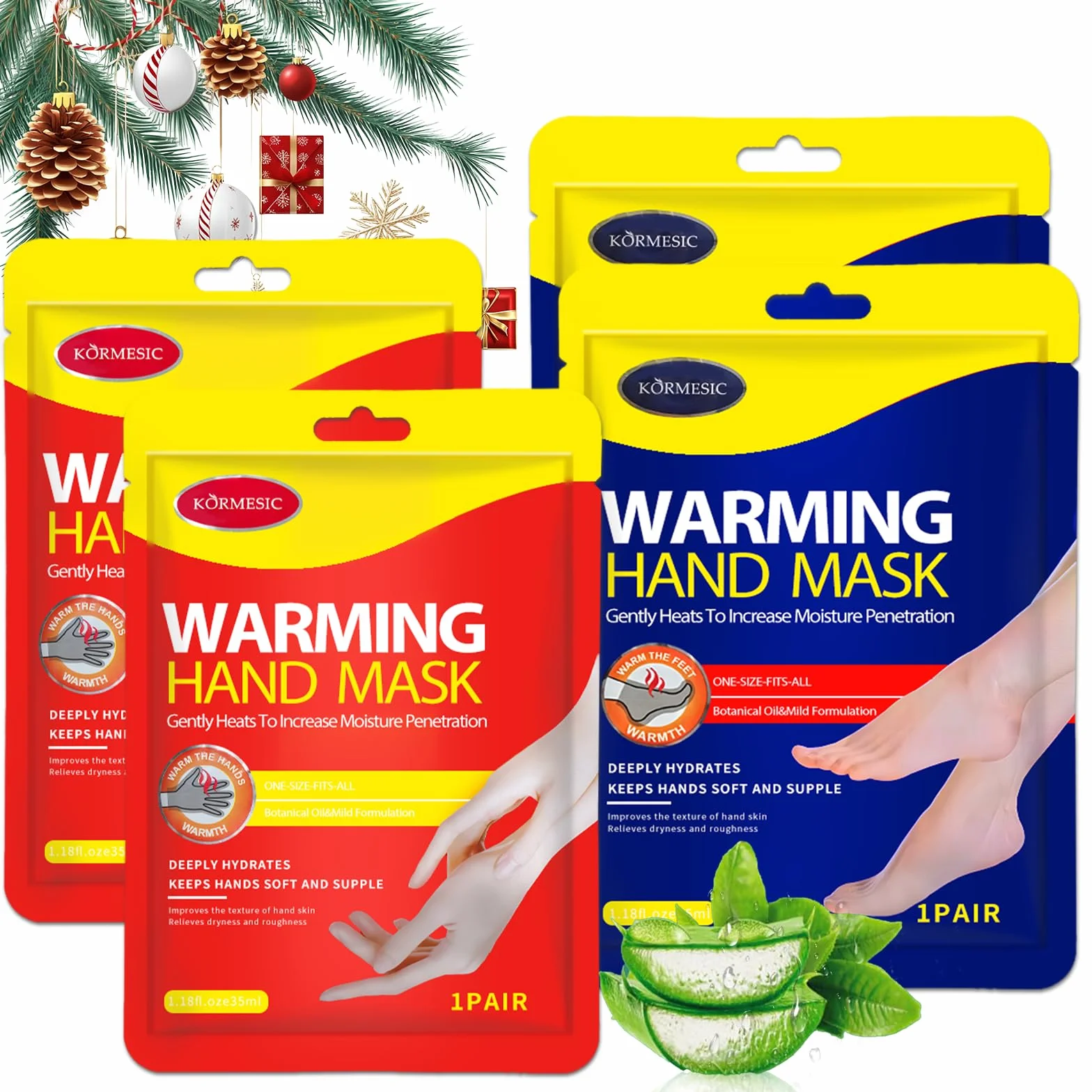 Masques Pieds & Mains Chauffants 4 Pièces, Effet Thermique Relaxant, Soin Hydratant Intense, Anti-Callosités