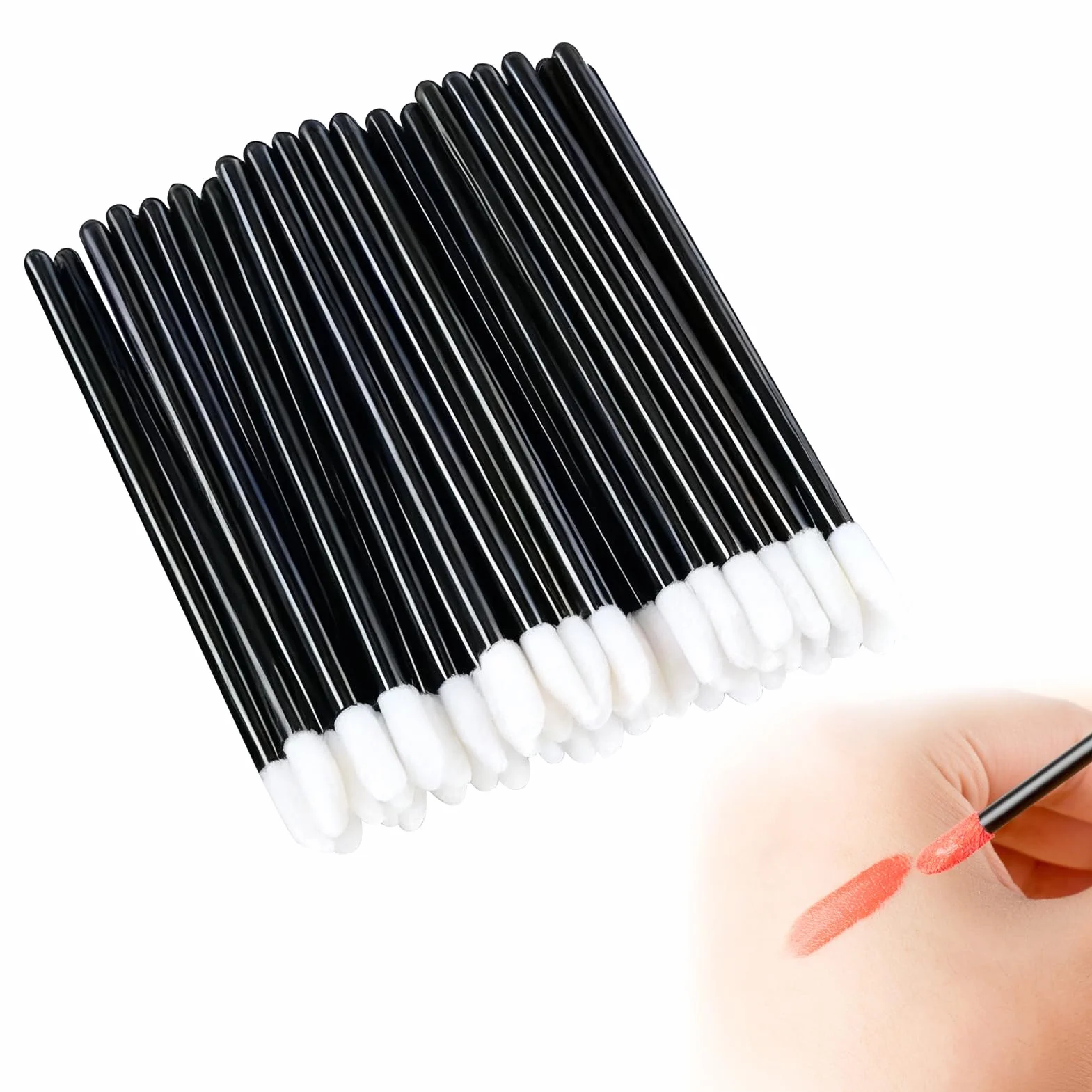 Pinceaux Lèvre Jetables 100PCS, Applicateur Batonnet Brosse Hygiénique, Micro Bâtonnets Rouge à Lèvres Gloss