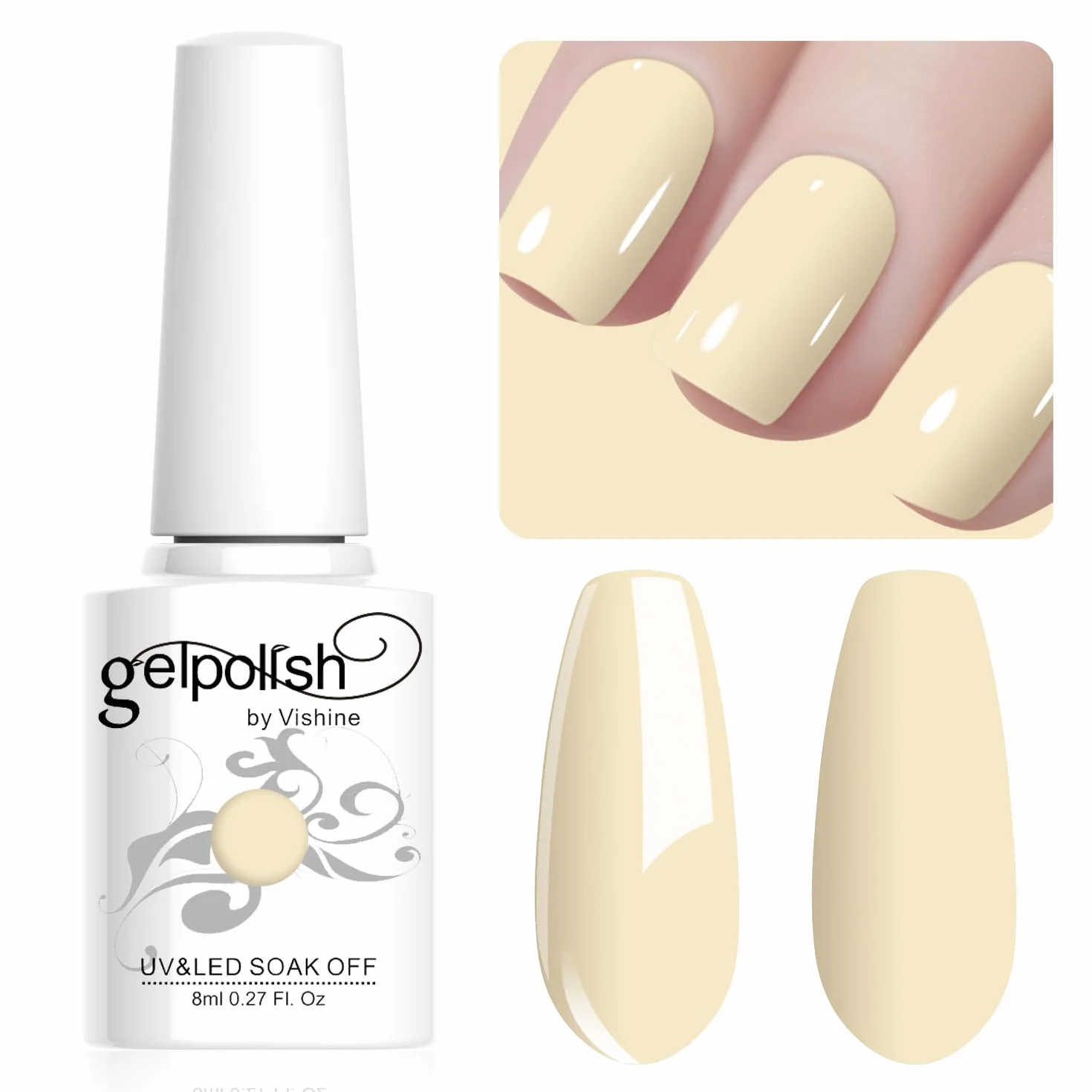 Vishine Vernis Gel Semi Permanent Jaune Clair Macaron Pastel 8ml LM182 UV Gel Longue Durée Soak Off Nail Art
