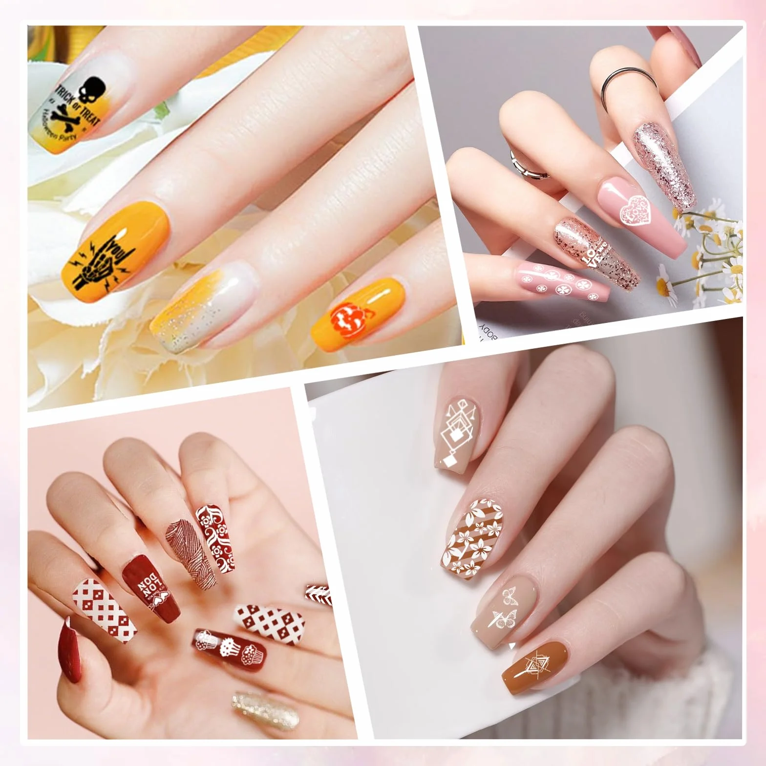 Biutee Set de Stamping Nail Art Kit d'estampage d'ongles 15 pièces modèles d'art d'ongle avec motifs d'animaux, de feuilles et de fleurs 1 Tampon 2 Grattoir 1 Paquet de Cartes