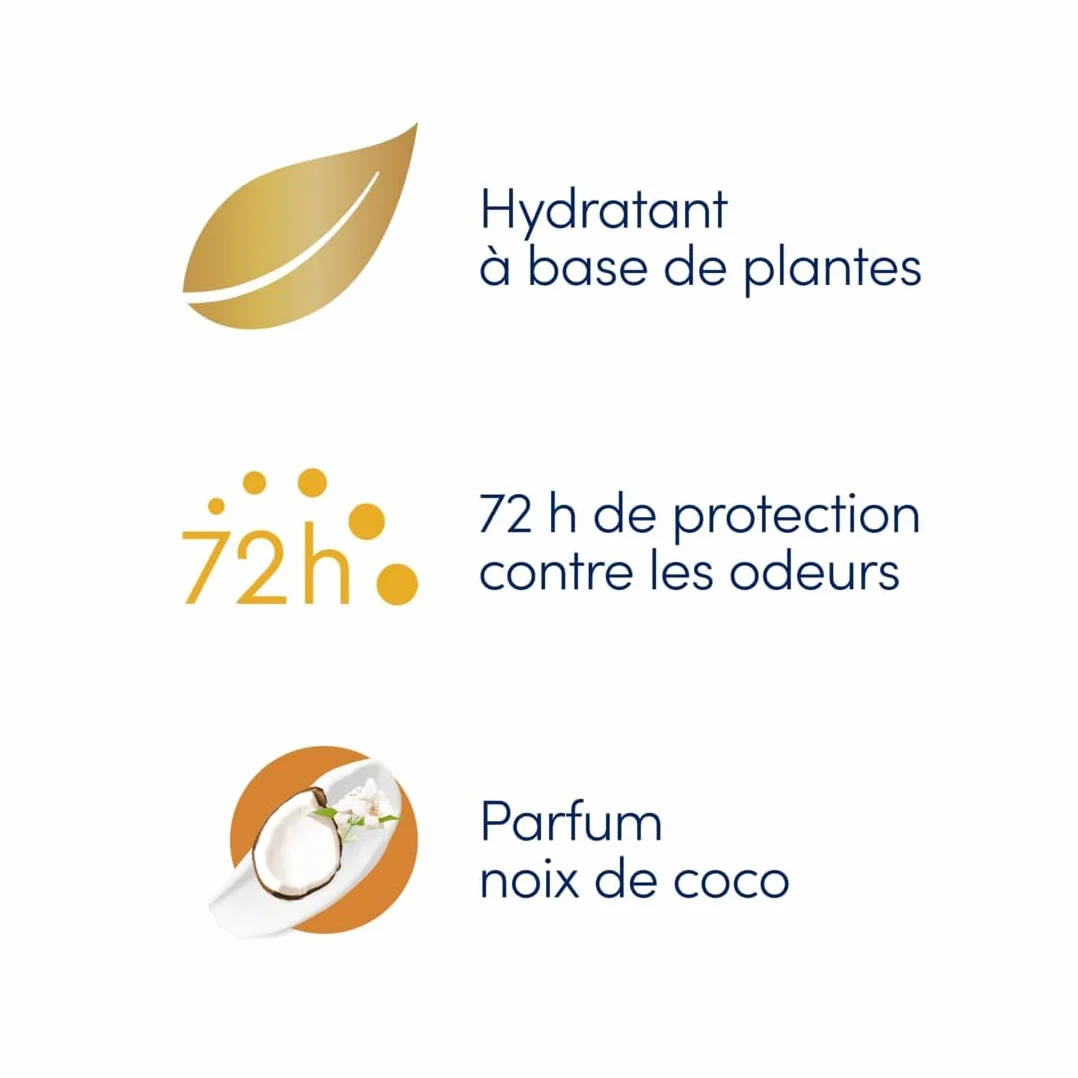 DOVE Déodorant Bille Anti-Transpirant Advanced Care - Noix de Coco - Soin quotidien des aisselles - 72h de protection contre la transpiration - lot de 6x50ml