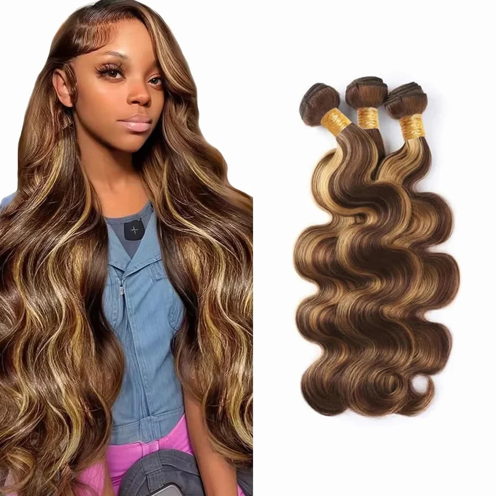 Body Wave Bundles Human Hair Tissage Cheveux Extensions De Cheveux Humains Tressés Naturels Extensions 3 Bundles 50g/pcs Double Weft P427 Highlight Blonde for Woman 16 18 20 Inch