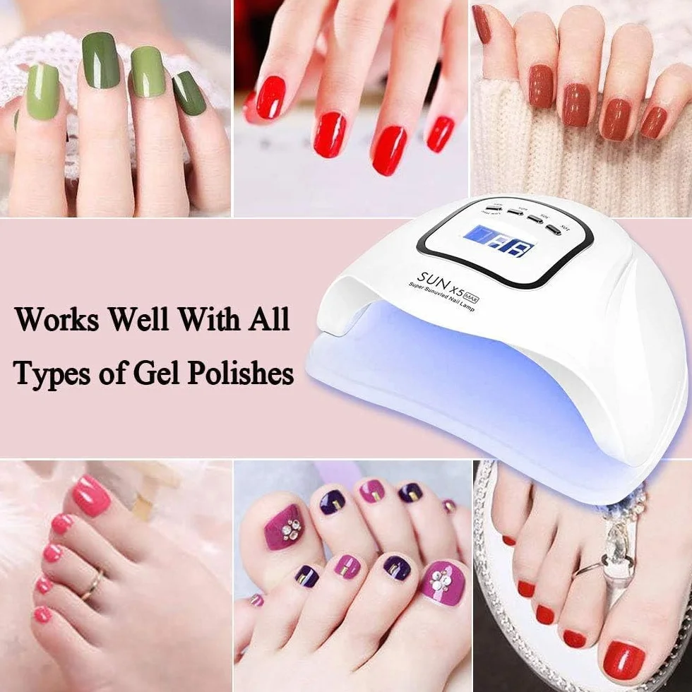 Lampe à ongles à LED UV 150W, lampe de vernis à gel pour sèche-ongles professionnel avec 4 réglages de minuterie à capteur automatique, écran LCD